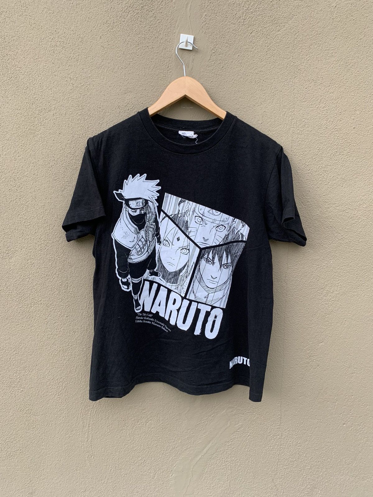 image of Anima x Vintage Naruto Shippuden Sasuke Kakashi Anime Printed Tee in Black, Men's (Size Medium)