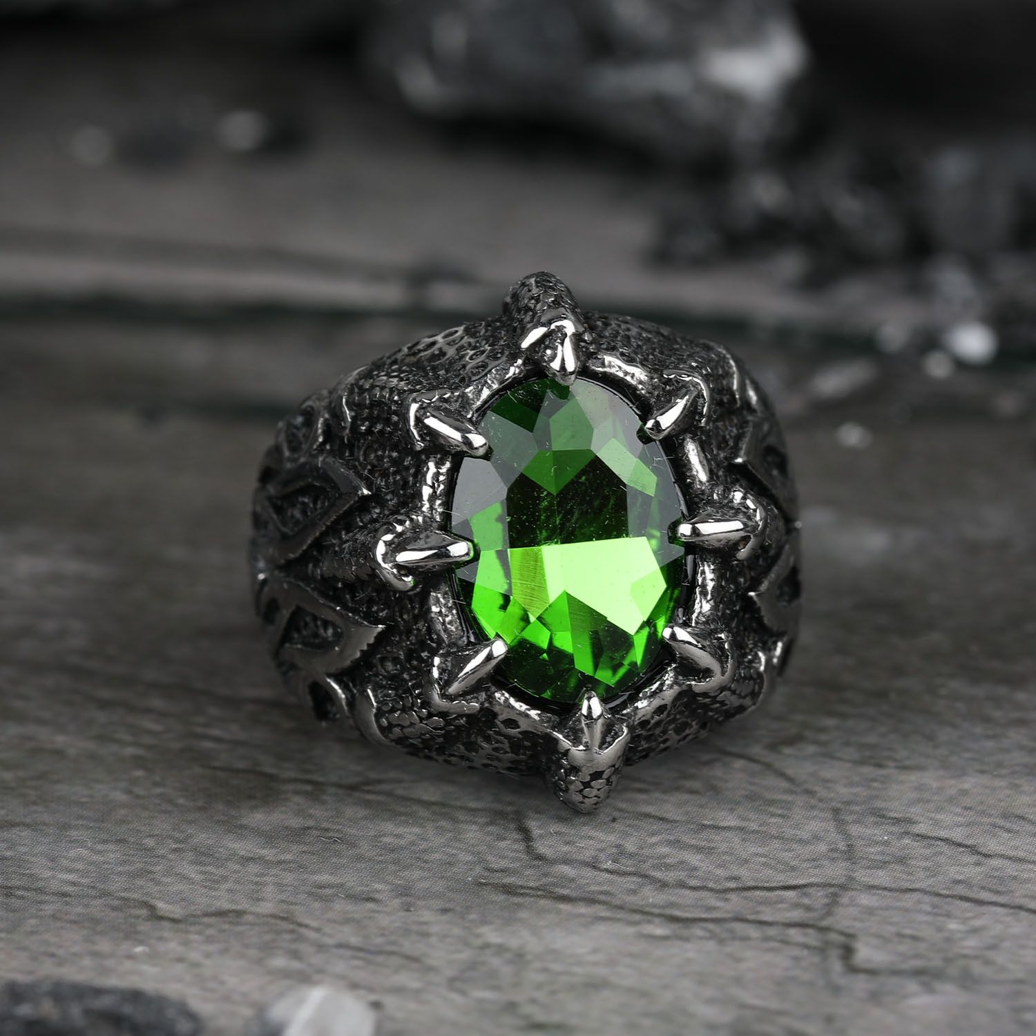 Handmade × Jewelry Creative Green Stone Ring Size ONE SIZE - 1 Thumbnail