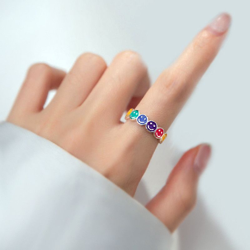 Handmade × Jewelry Gothic Romantic Smile Face Rings Size ONE SIZE - 2 Thumbnail