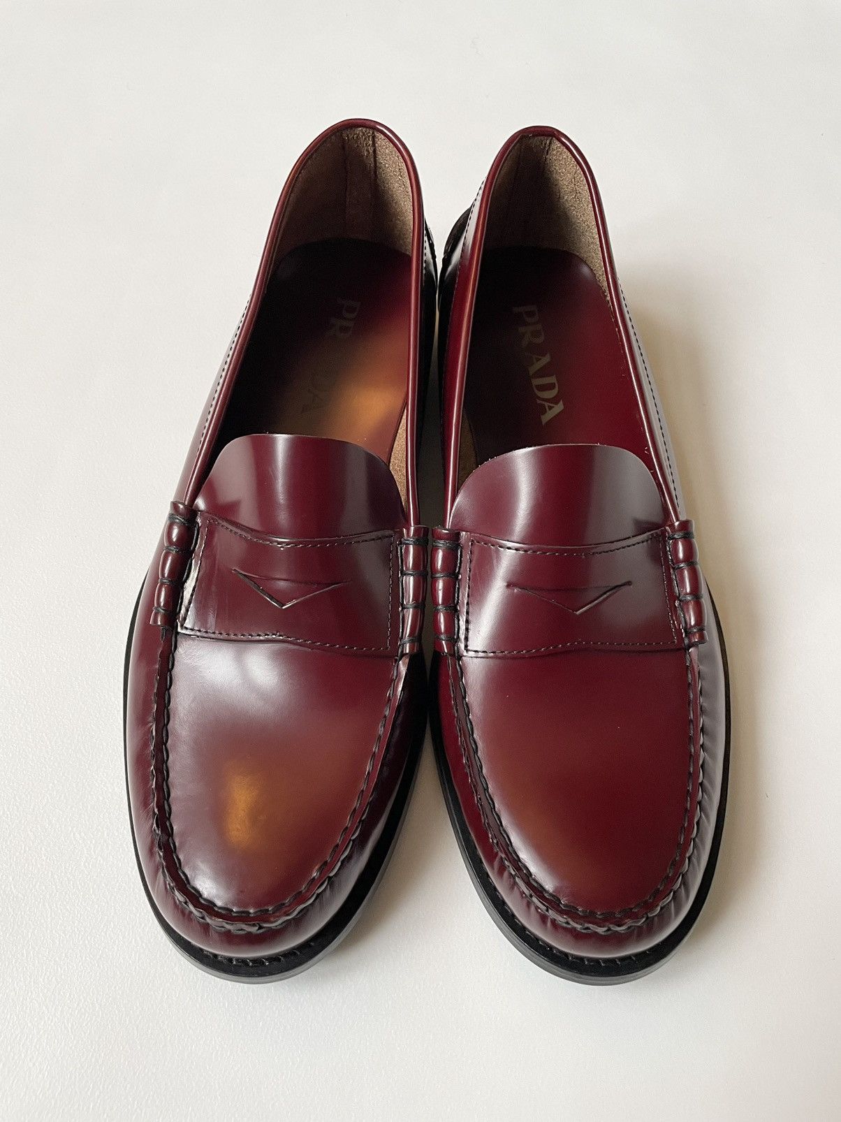 Prada Polished Oxblood Leather Loafers Size US 9 / EU 42 - 1 Thumbnail