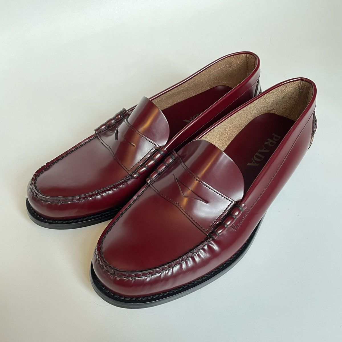 Prada Polished Oxblood Leather Loafers Size US 9 / EU 42 - 4 Thumbnail