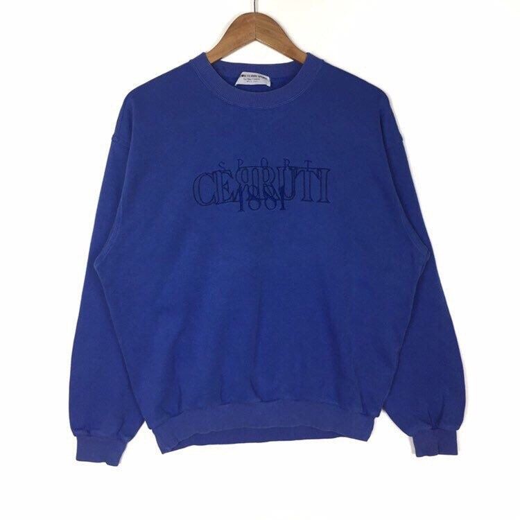 Vintage Cerruti 1881 Sports Embroidery Spell Out Design Style Casual Menswear Jumper Japanese Brand sweatshirt crewneck selling Blue Medium size