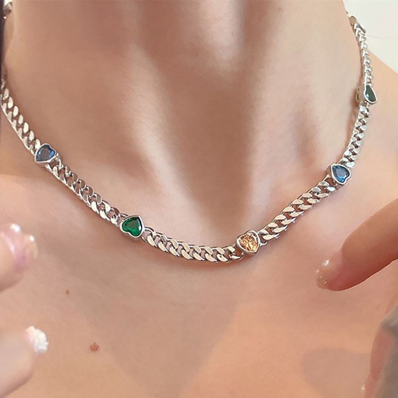Jewelry Sparkling Zircons Love Heart Clavicle Chain Necklace Size ONE SIZE - 2 Thumbnail