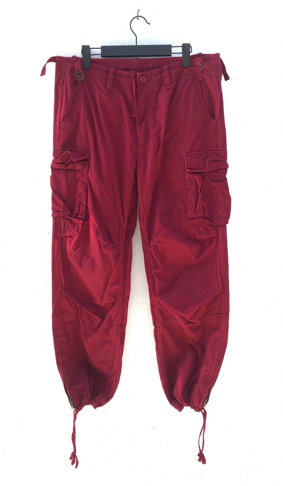image of Designer Micheal Philis Bondages Parachutes Cargo Pants in Red, Men's (Size 35)