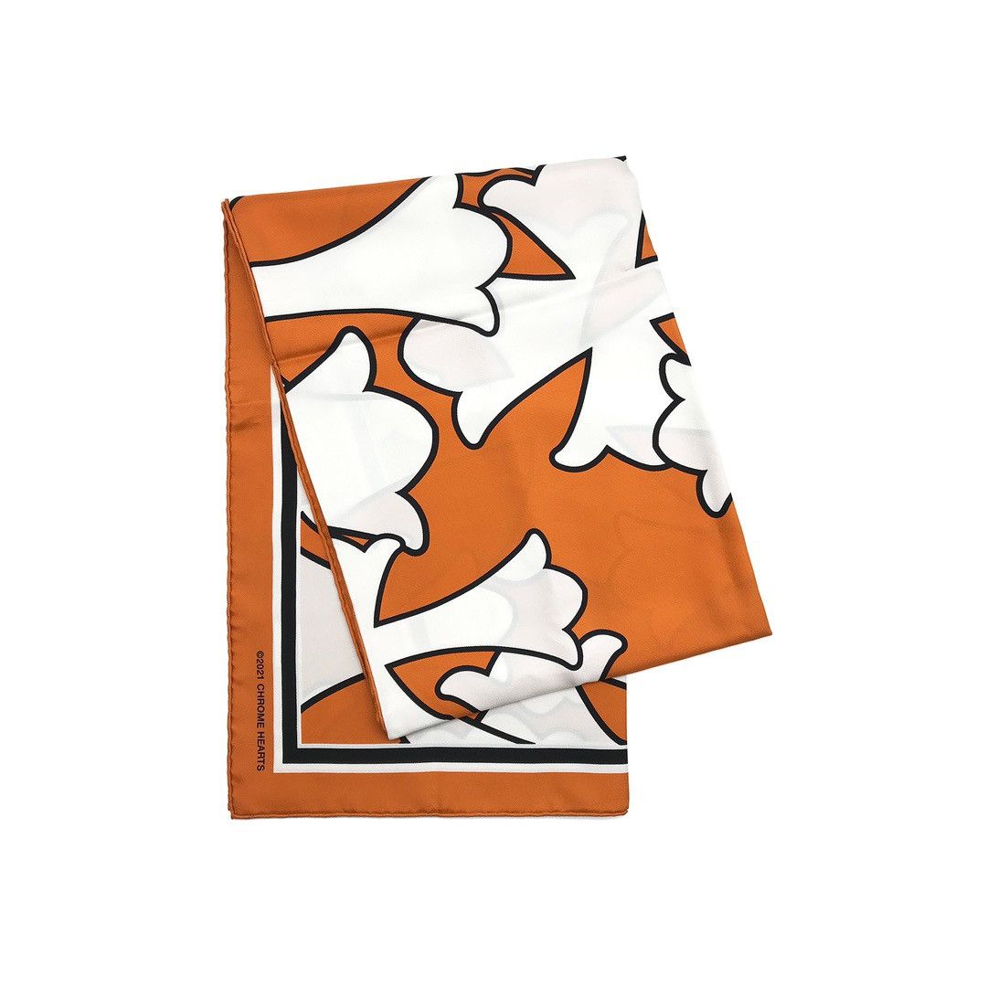 Chrome Hearts Chrome Hearts Orange & White-Cross Logo Silk Scarf Size ONE SIZE - 4 Thumbnail