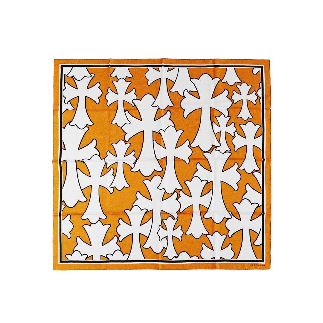 Chrome Hearts Chrome Hearts Orange & White-Cross Logo Silk Scarf Size ONE SIZE - 1 Thumbnail
