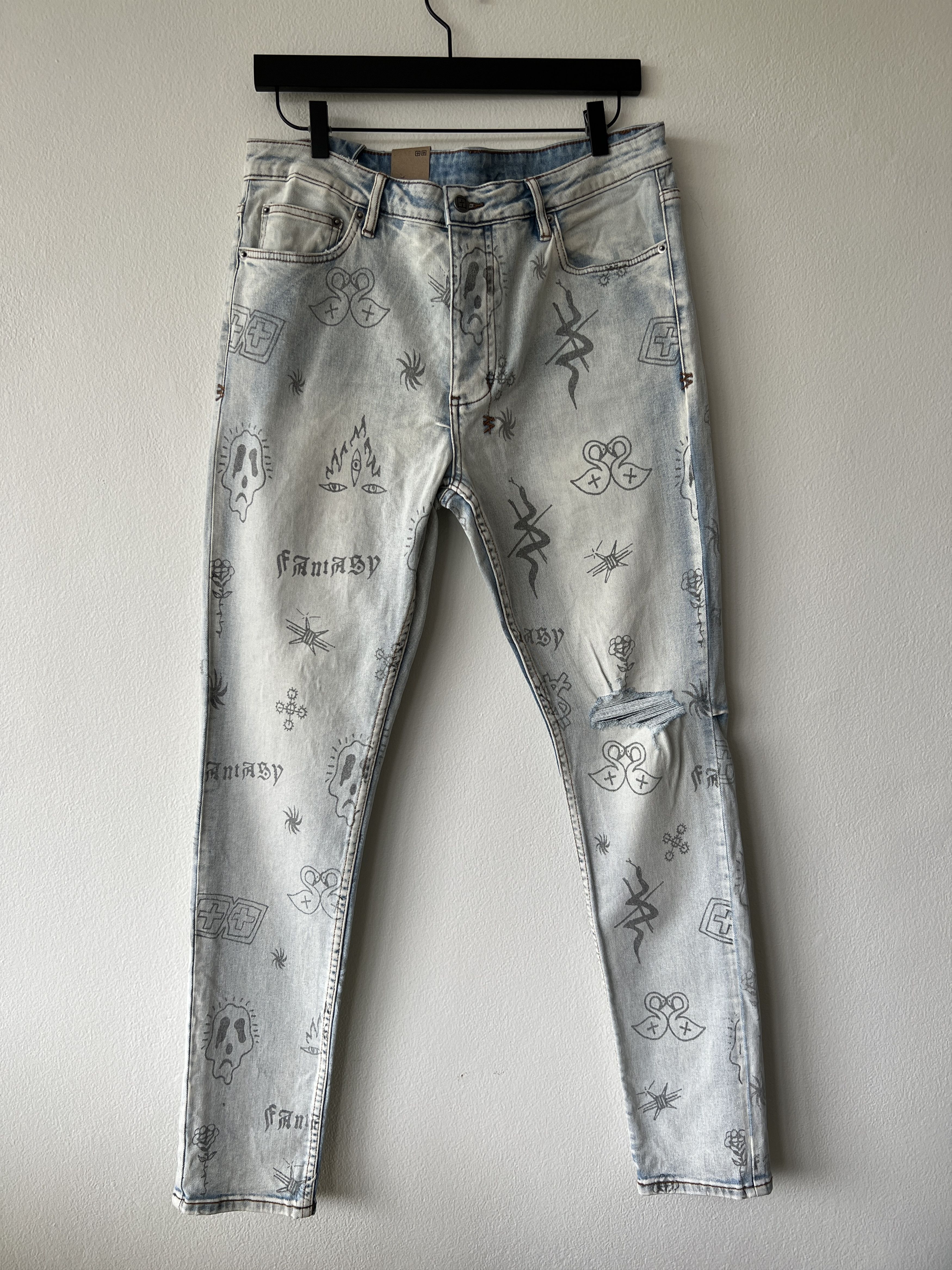 jean chitch 36 slim blue tattoo print stik n poke print
