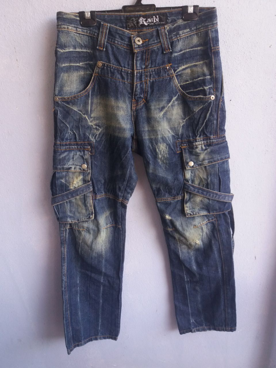 image of Multi Pocket Rain King Of Hip Hop Jeans Cargo Pants in Blue Jean, Men's (Size 32)