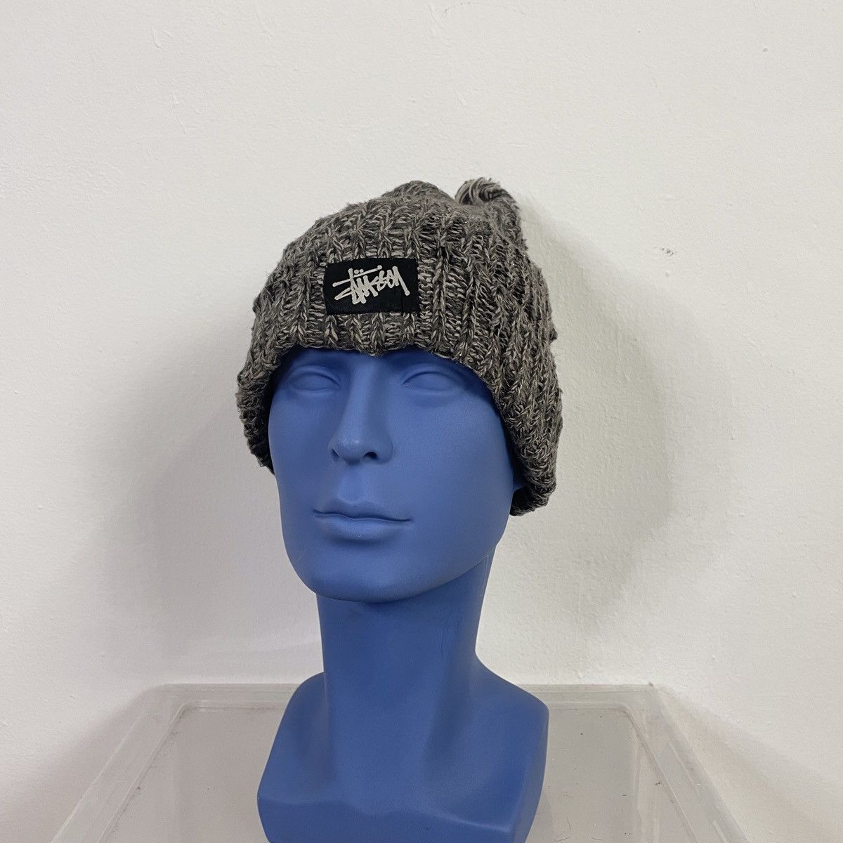 image of Vintage Stussy Small Logo Beanie Hats in Grey, Men's