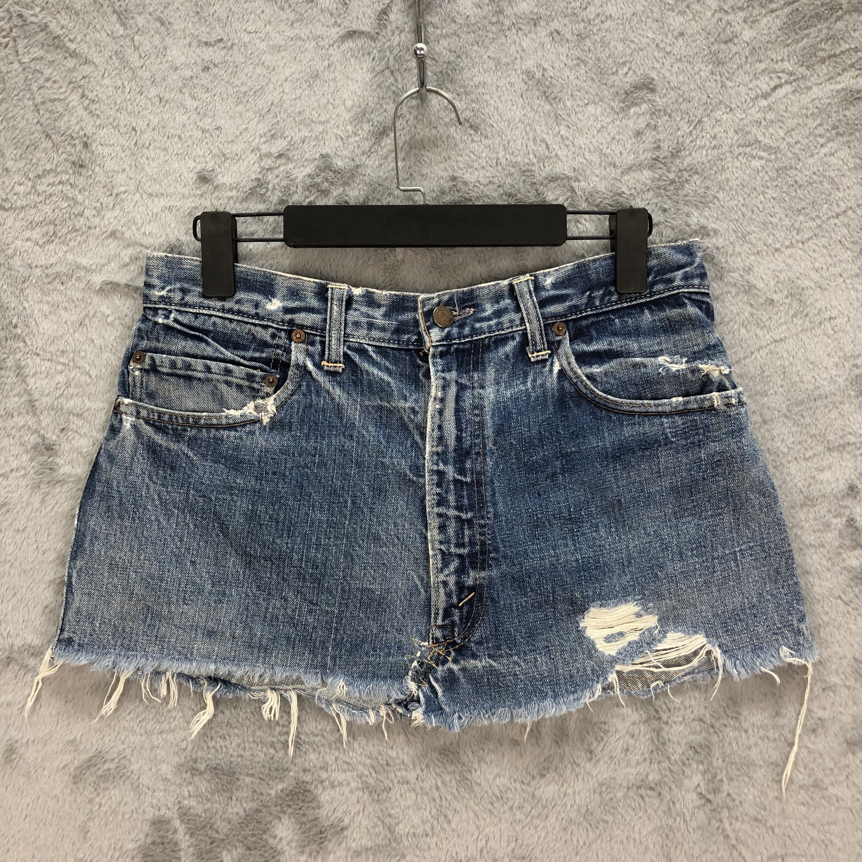 Levi's Vintage Clothing TRASHED🔥 LEVIS BIG E JEANS MINI SKIRT #5083-40 Size 31" - 6 Thumbnail