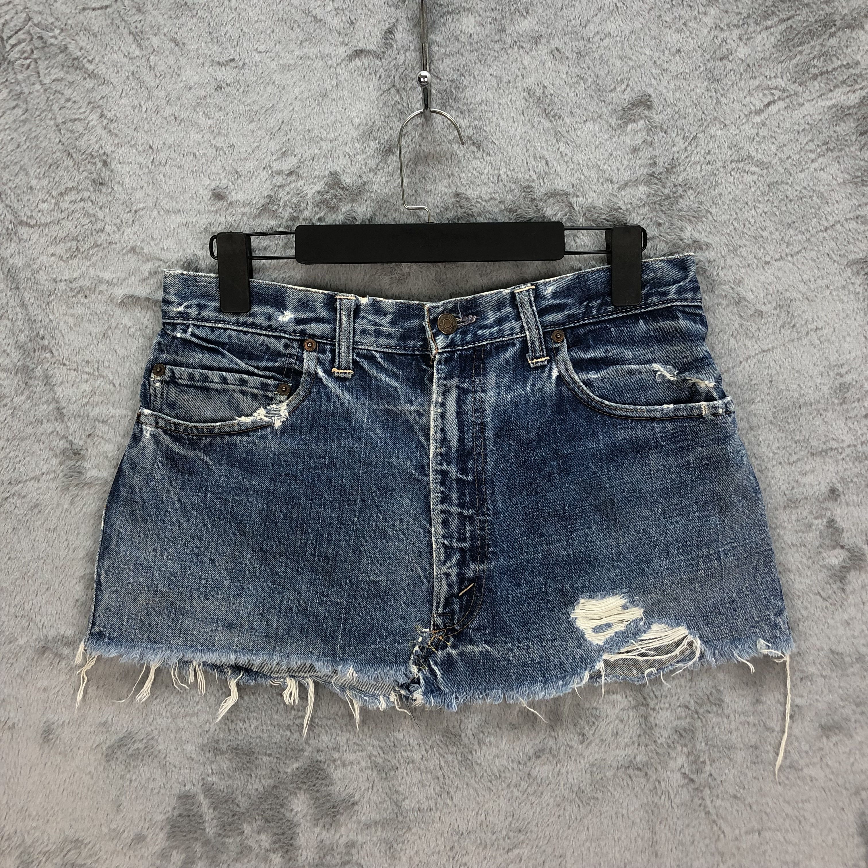 Levi's Vintage Clothing TRASHED🔥 LEVIS BIG E JEANS MINI SKIRT #5083-40 Size 31" - 1 Thumbnail