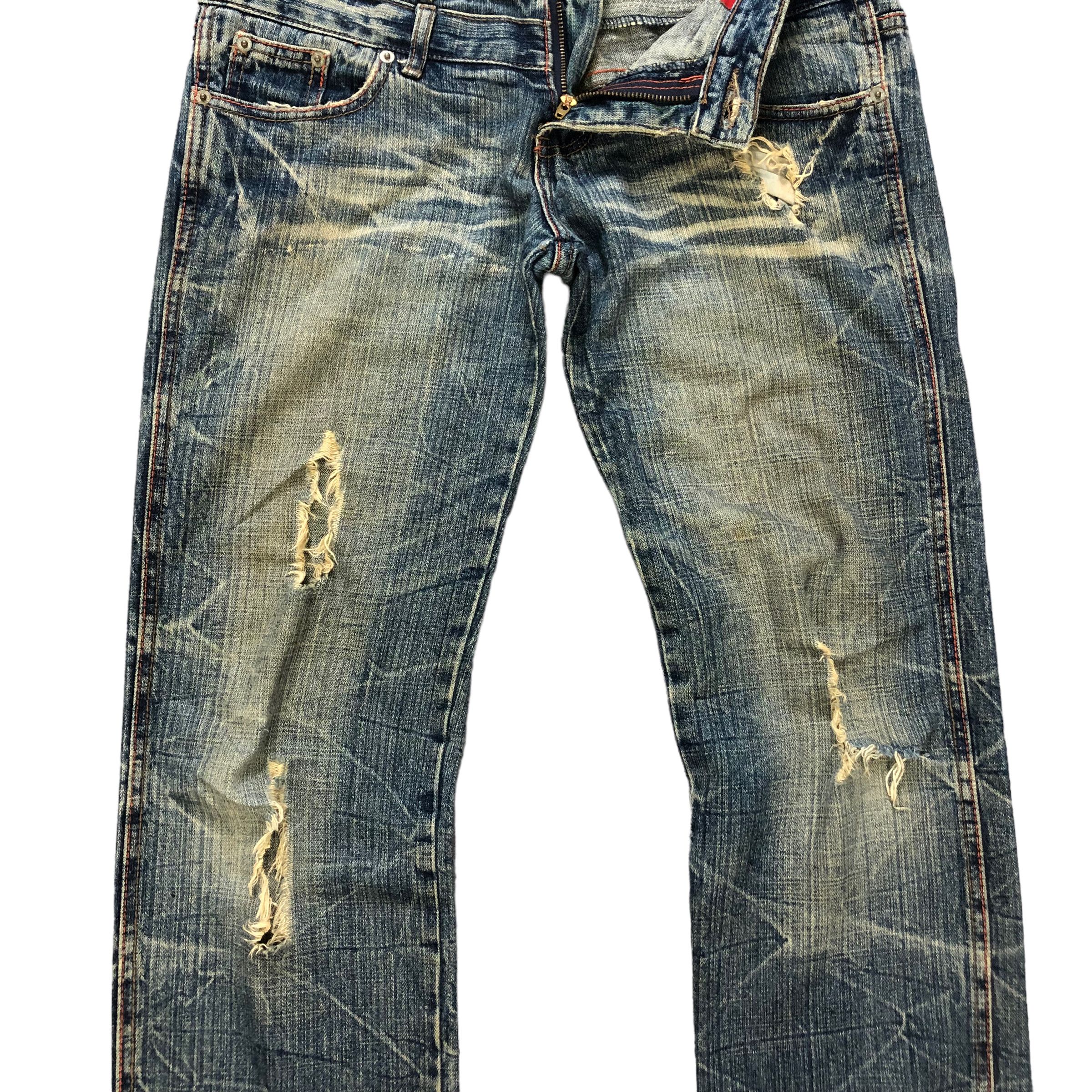 Vintage TRASHED🔥 AFRICA TARO DOUBLE WAIST DISTRESS DENIM #6138-220 Size US 32 / EU 48 - 7 Thumbnail