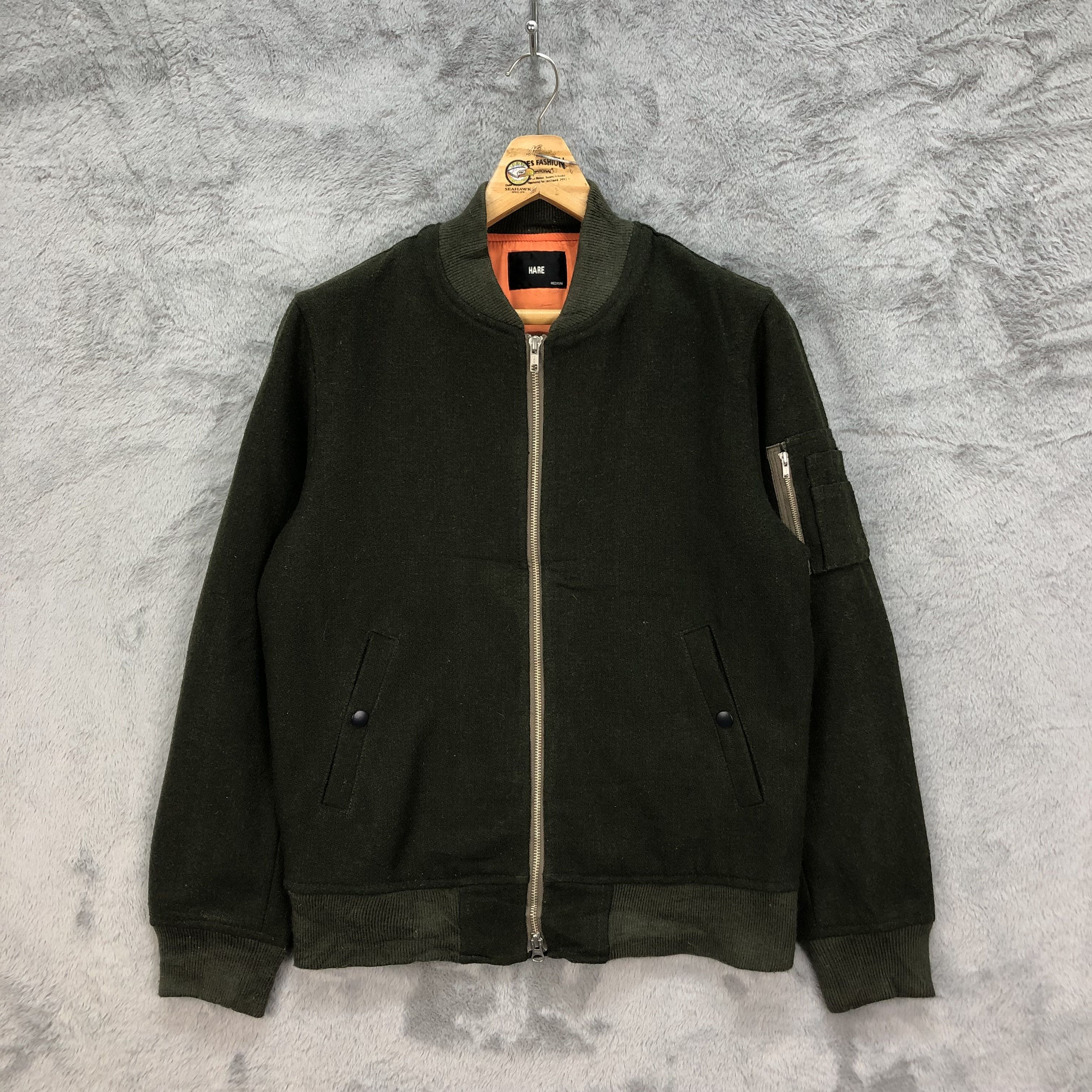 HARE HARE Olive Wool Bomber Jacket #4907-27 Size US M / EU 48-50 / 2 - 1 Thumbnail