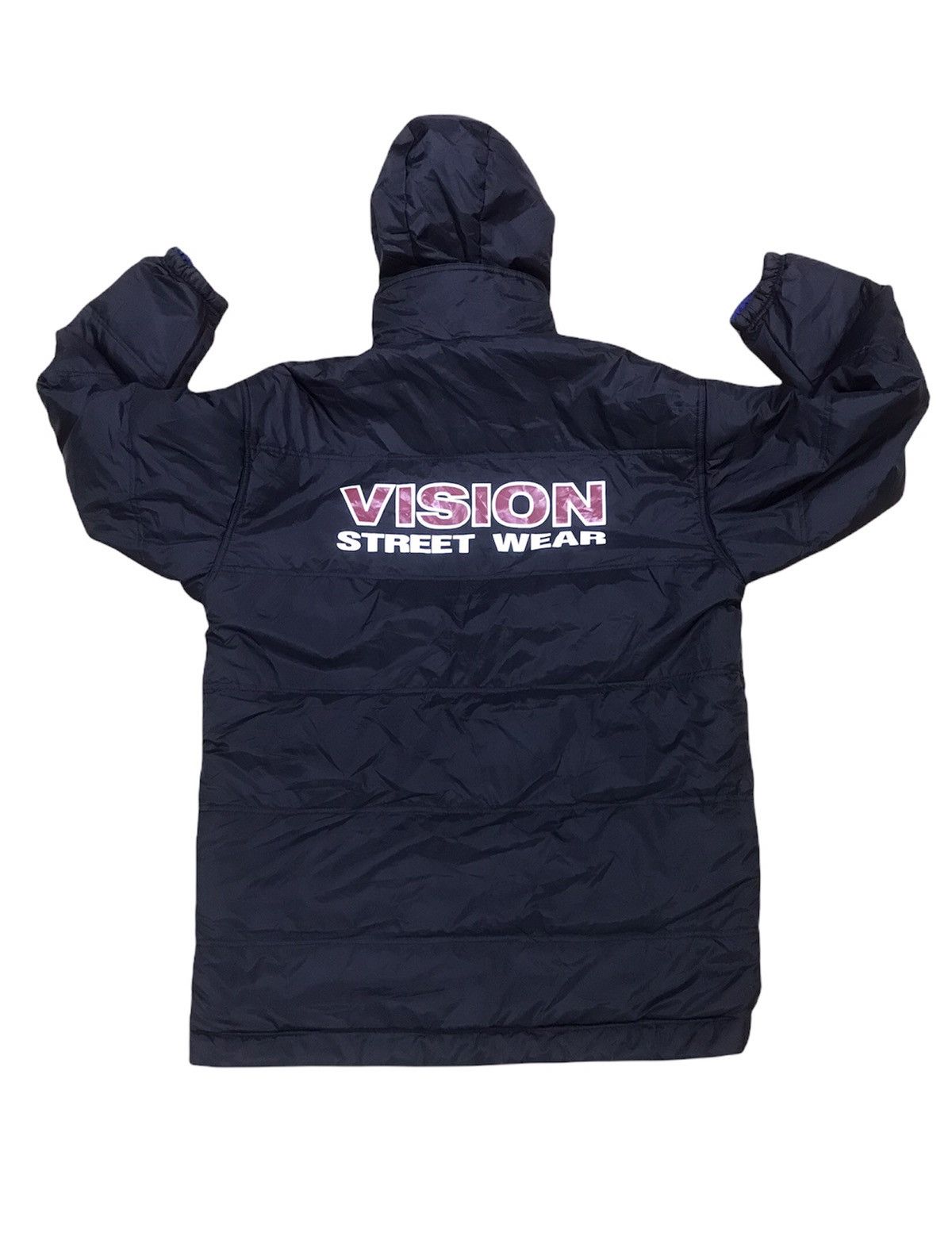 image of Vision Street Wear Reversible Puffer Jacket in Black Blue, Men's (Size Medium)