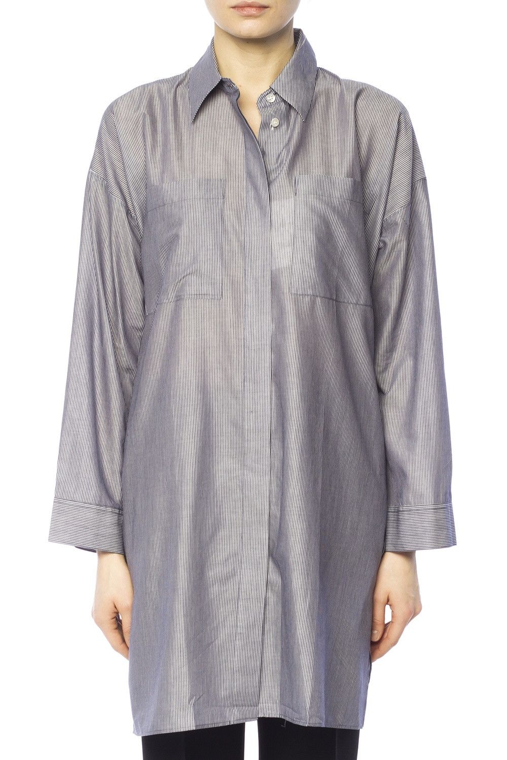 image of Acne Studios Jacqui Striped Cotton Shirt In White Pinst in Striped White Navy, Women's (Size Small)