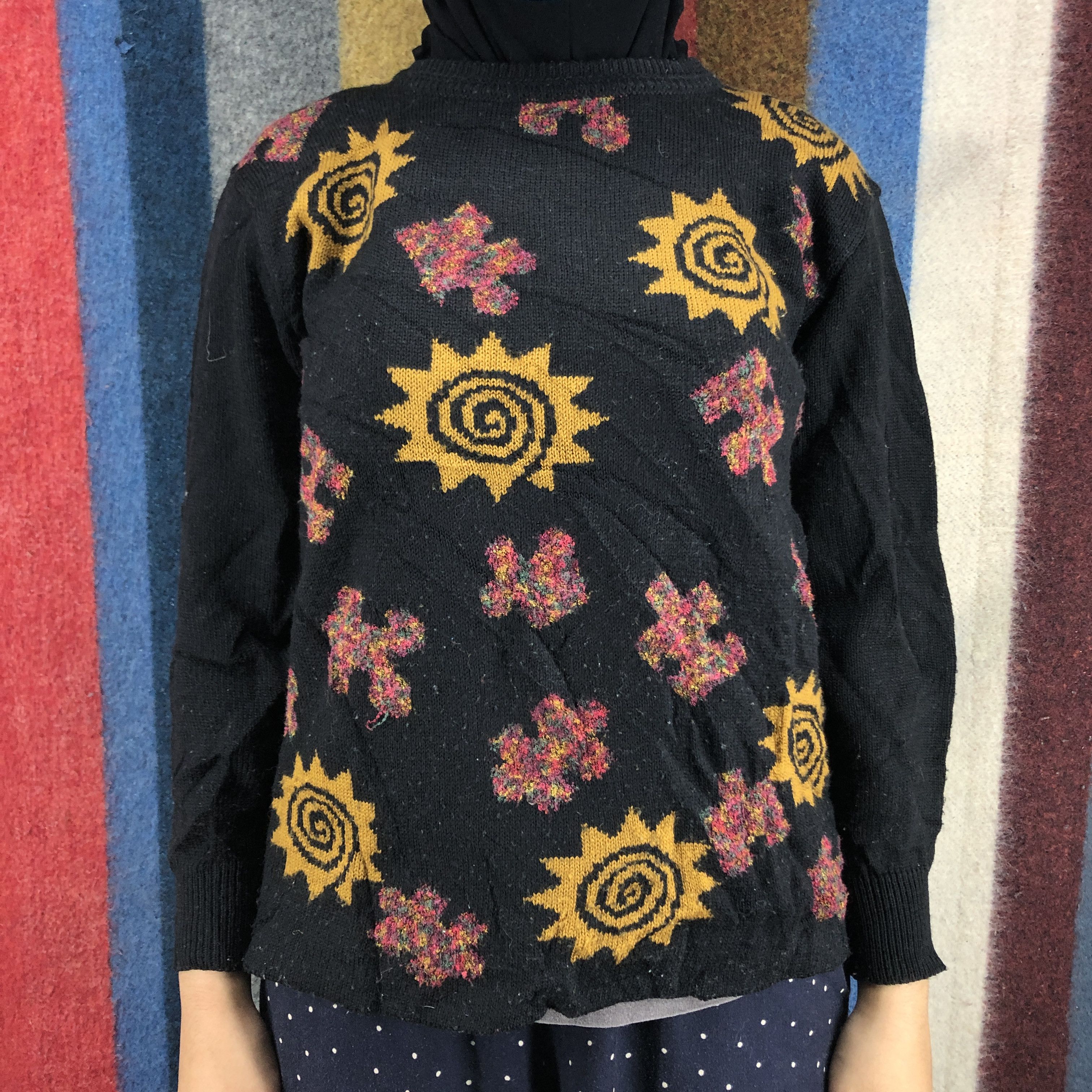 Japanese Brand PALLS PYRA by NACKS Women Knitwear Sunflower Print #0462/S Size S / US 4 / IT 40 - 3 Thumbnail
