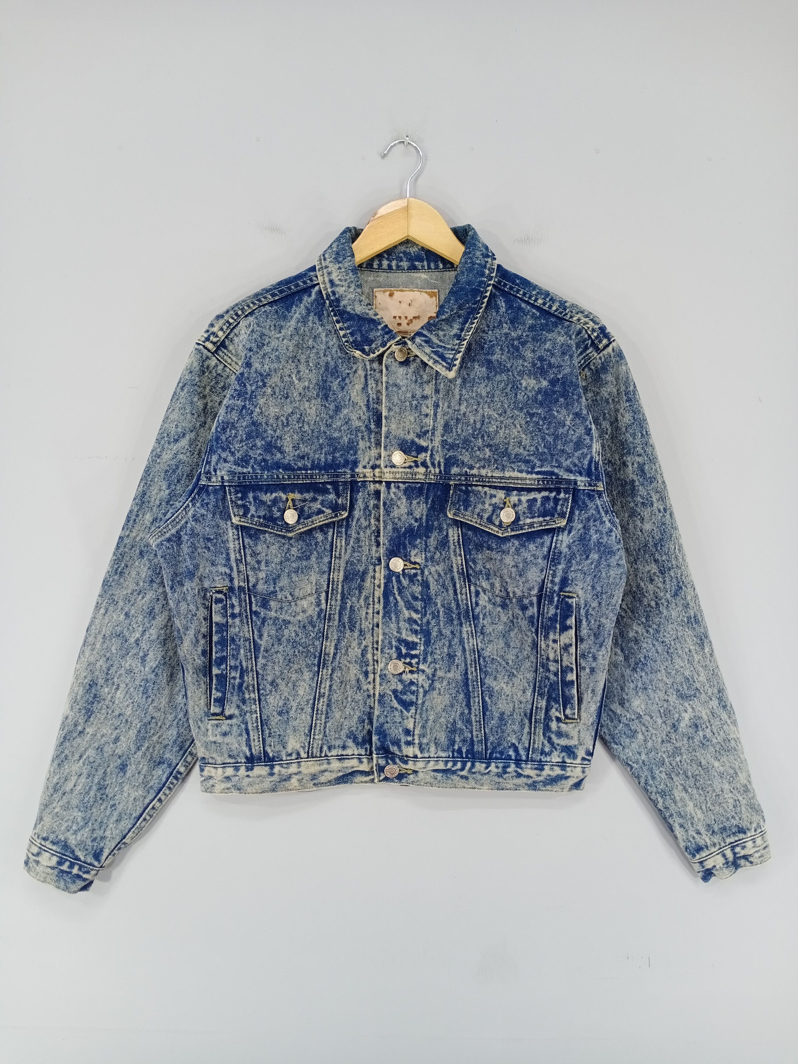image of 90's Rouble Acid Wash Trucker Denim Jacket in Acid Wash Denim, Men's (Size Medium)