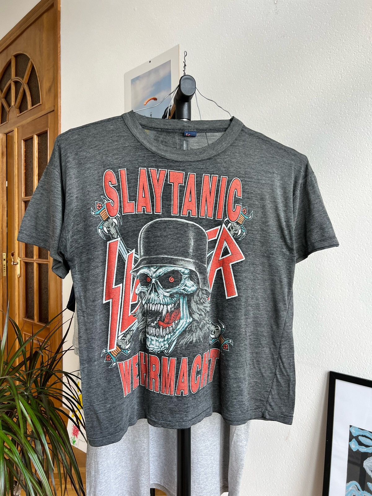 T-shirt Slayer Vintage - Impression "Slaytanic Wehrmacht" - Taille M - Noir - Coton - Années 2000