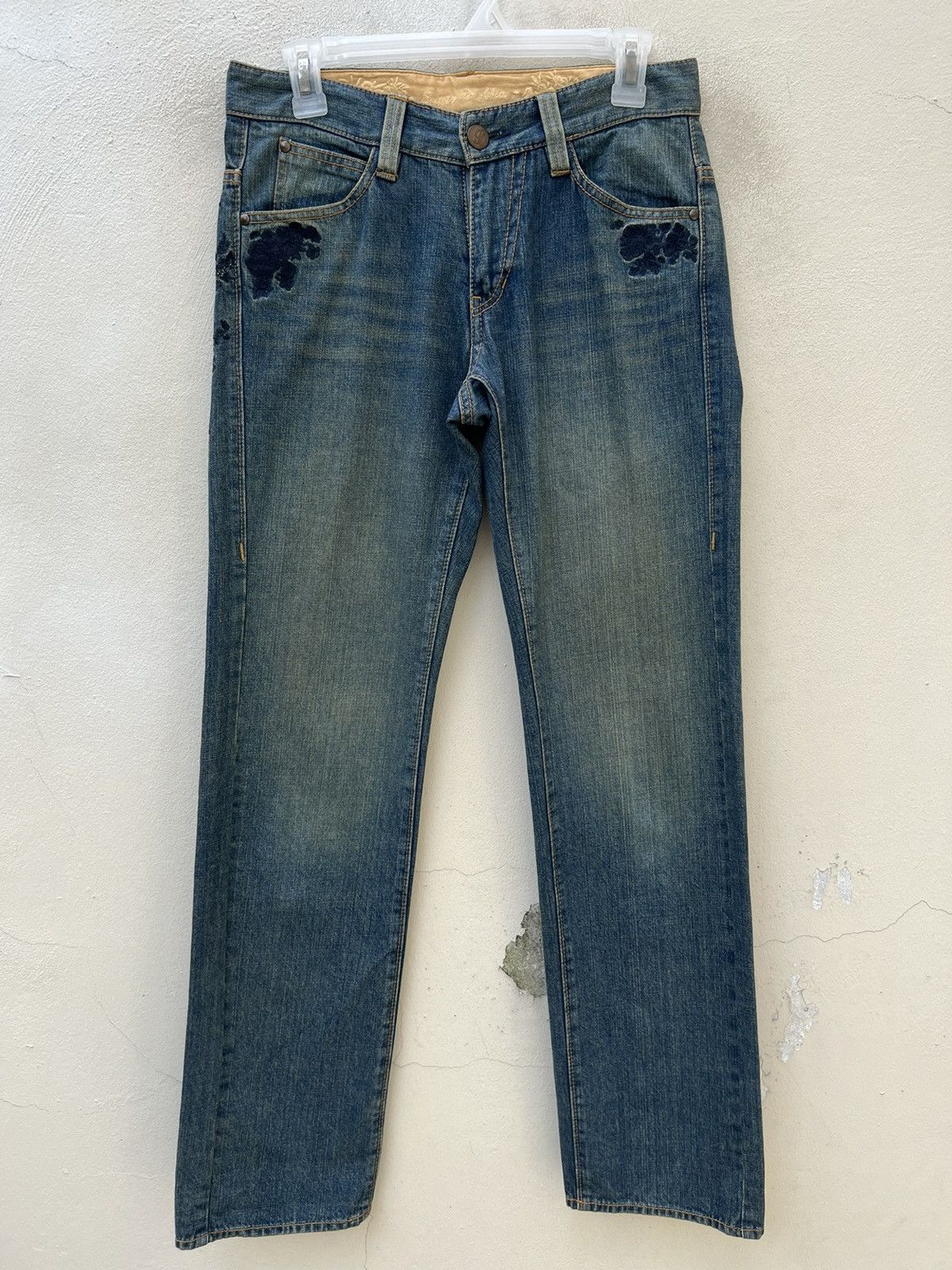 Designer SUPER HAKKA JAPAN Embroidery Black Flowers Denim Jeans Size US 29 - 6 Thumbnail
