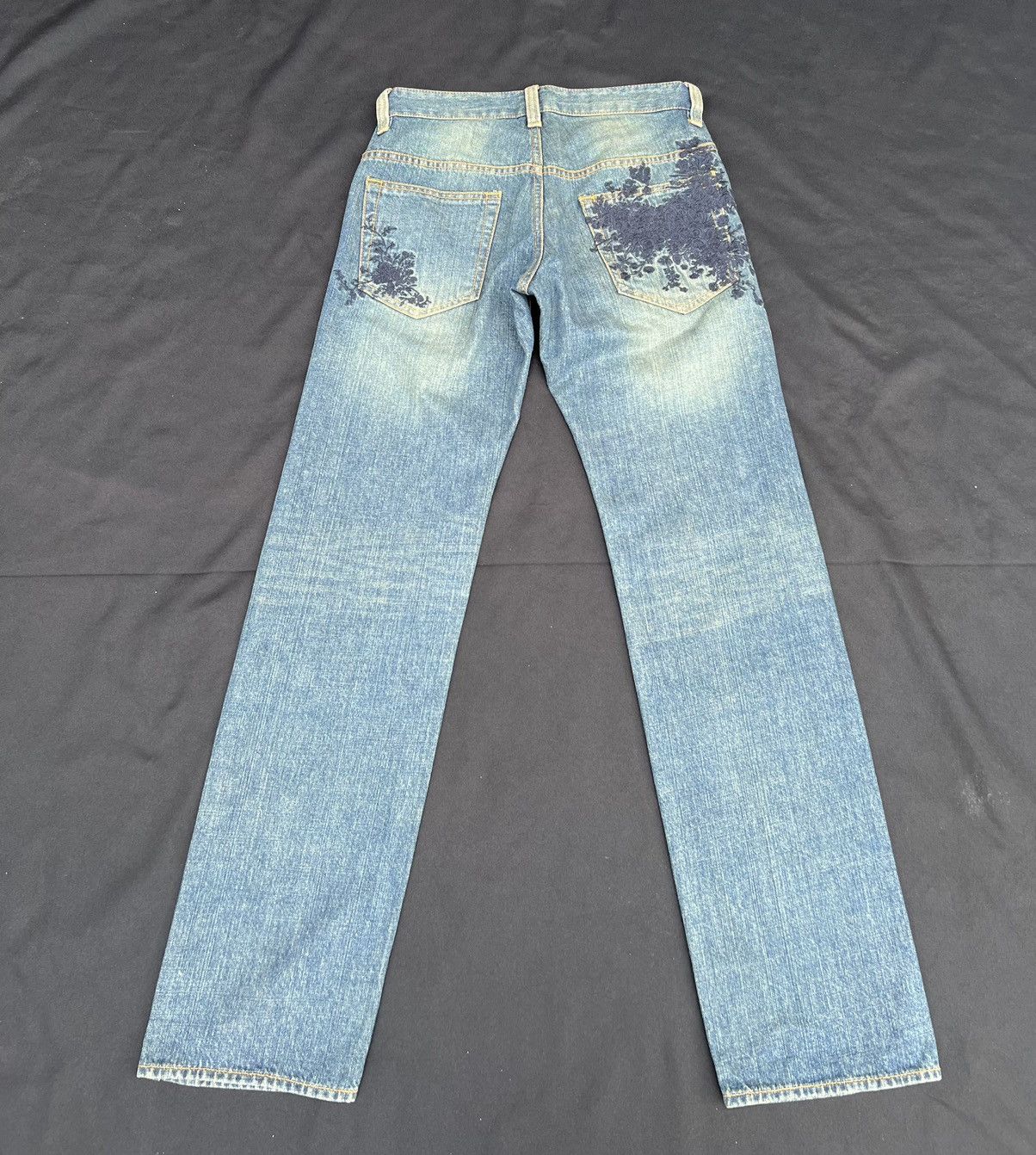 Designer SUPER HAKKA JAPAN Embroidery Black Flowers Denim Jeans Size US 29 - 5 Thumbnail