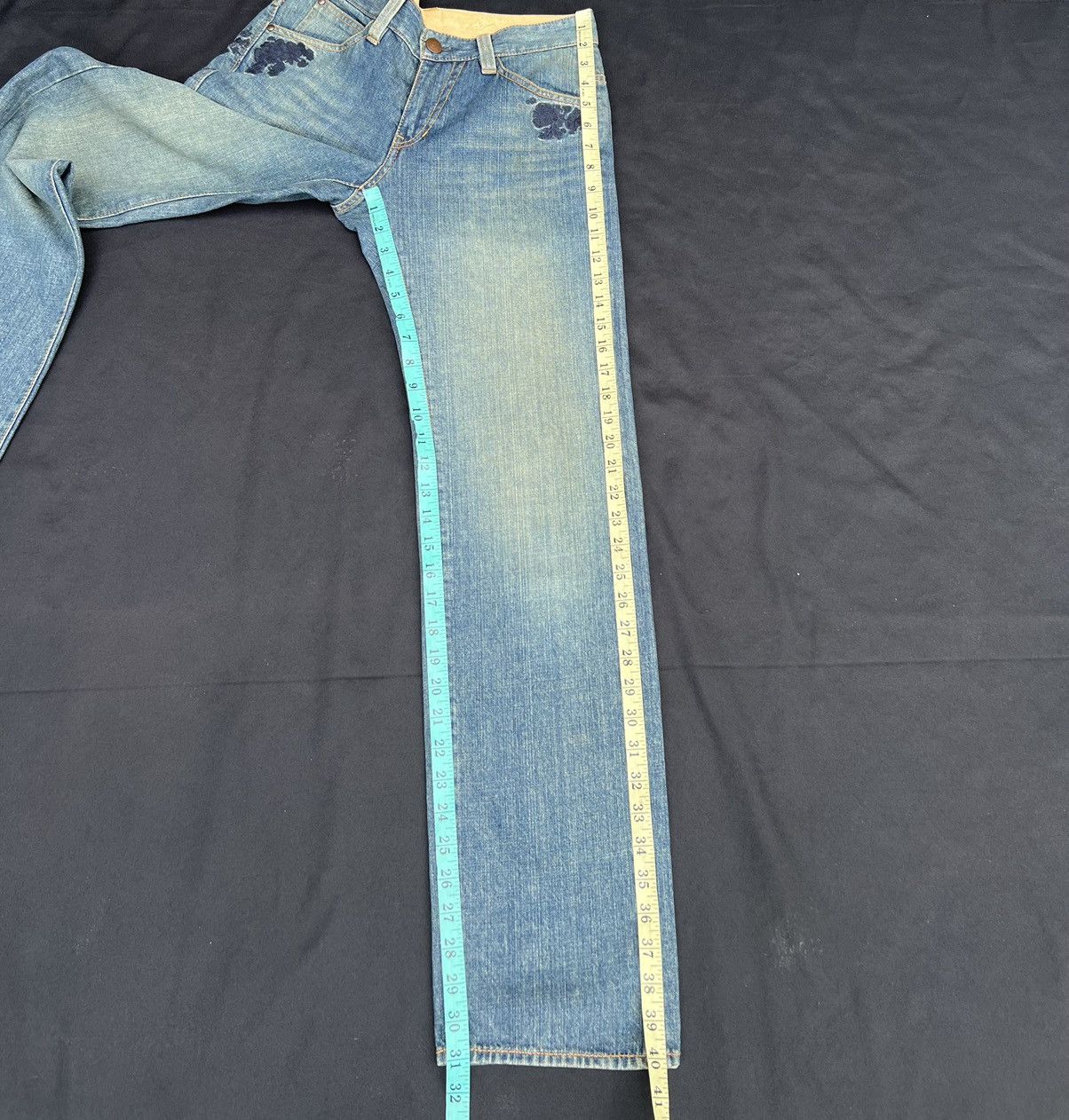 Designer SUPER HAKKA JAPAN Embroidery Black Flowers Denim Jeans Size US 29 - 4 Thumbnail