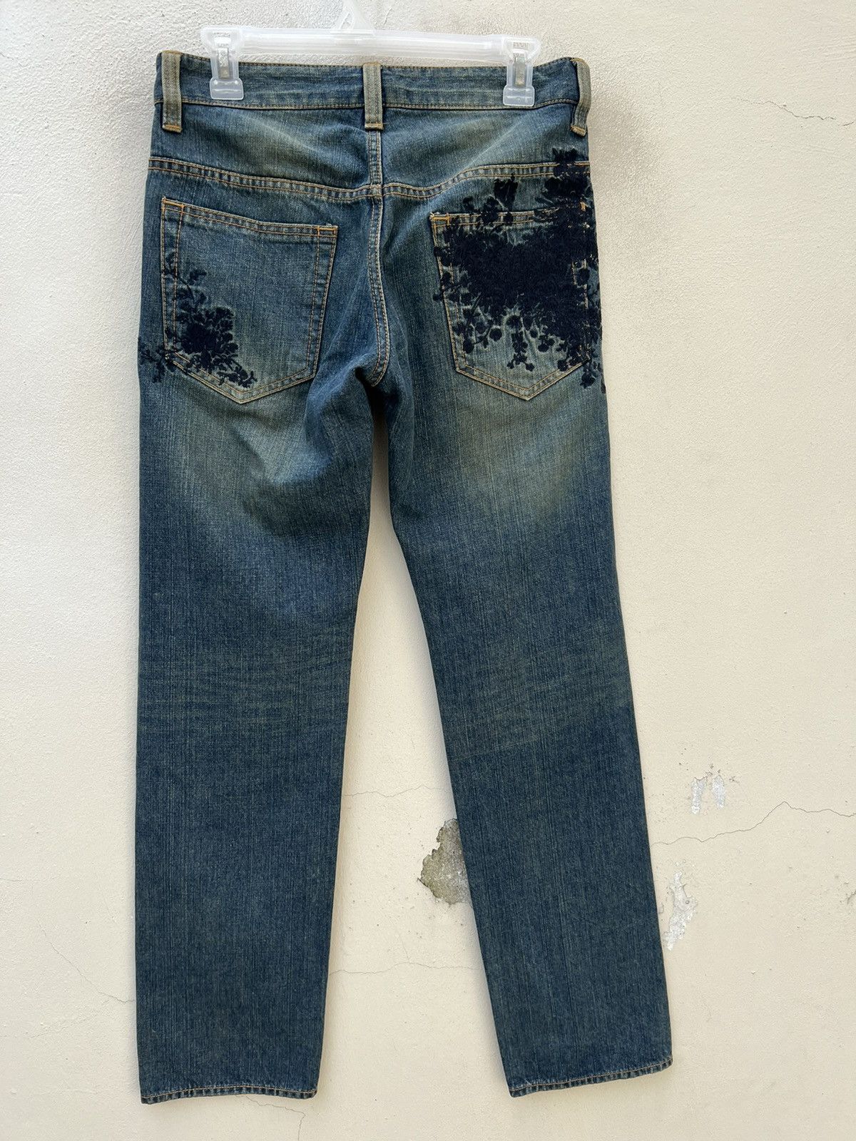 Designer SUPER HAKKA JAPAN Embroidery Black Flowers Denim Jeans Size US 29 - 14 Thumbnail