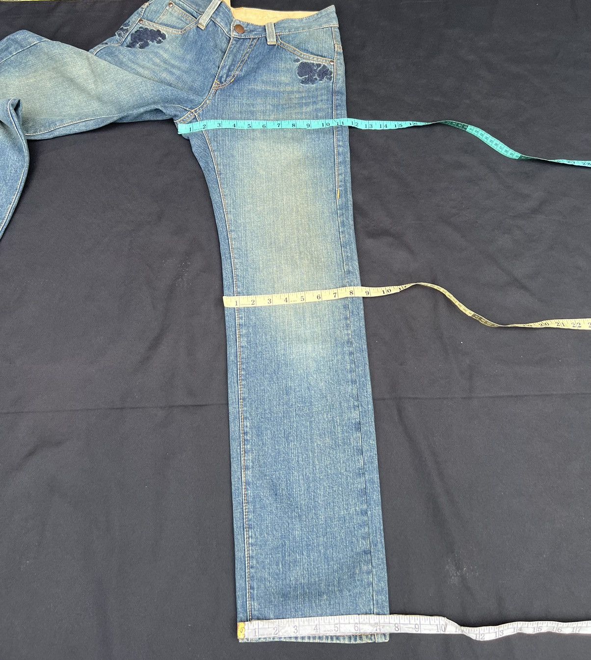 Designer SUPER HAKKA JAPAN Embroidery Black Flowers Denim Jeans Size US 29 - 3 Thumbnail