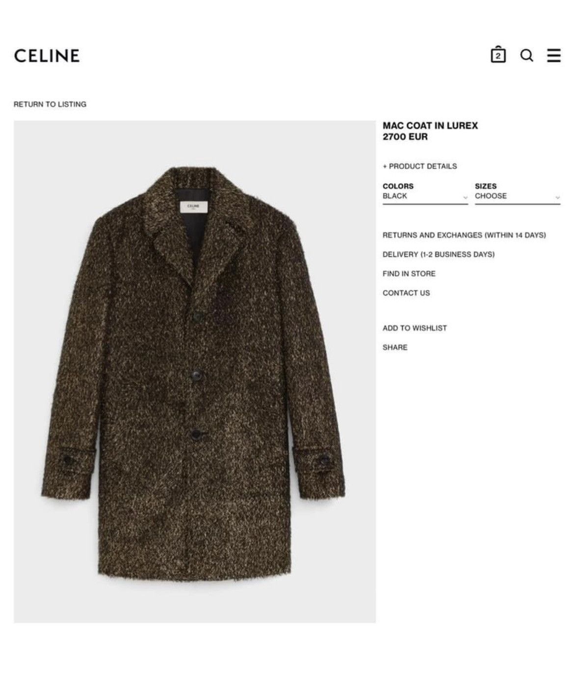 Celine × Hedi Slimane ❌LAST DROP❌FW19 RARE LUREX MAC COAT SAMPLE Size US M / EU 48-50 / 2 - 5 Thumbnail