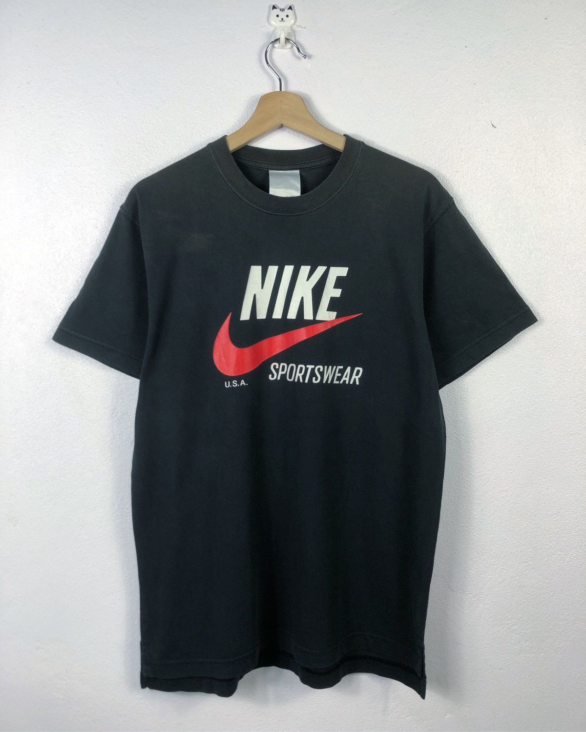 image of Nike Usa Sportswear Swoosh Big Logo Tee in Faded Black, Men's (Size Medium)