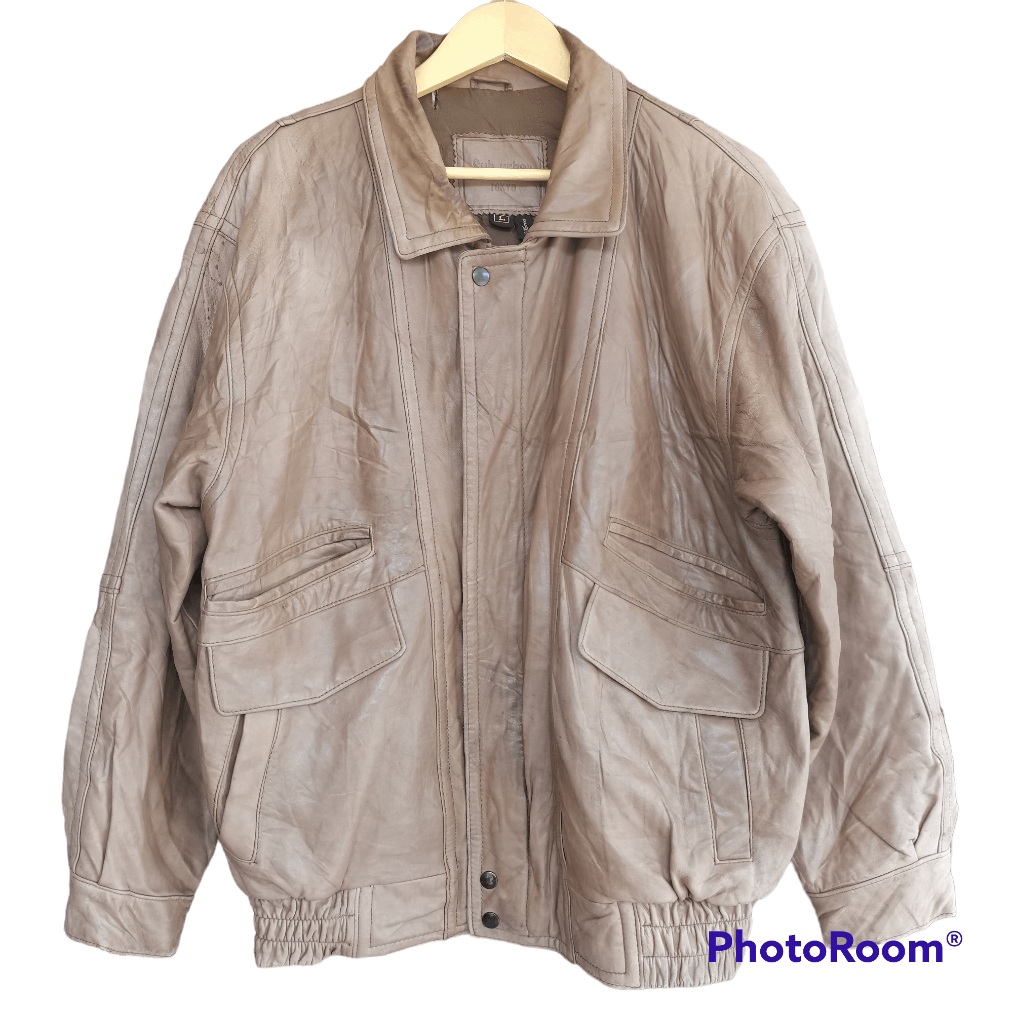 image of Bomber Jacket x Leather Jacket Vintage Sub Urban Tokyo Distress Bomber Leather Jacket in All Nude (