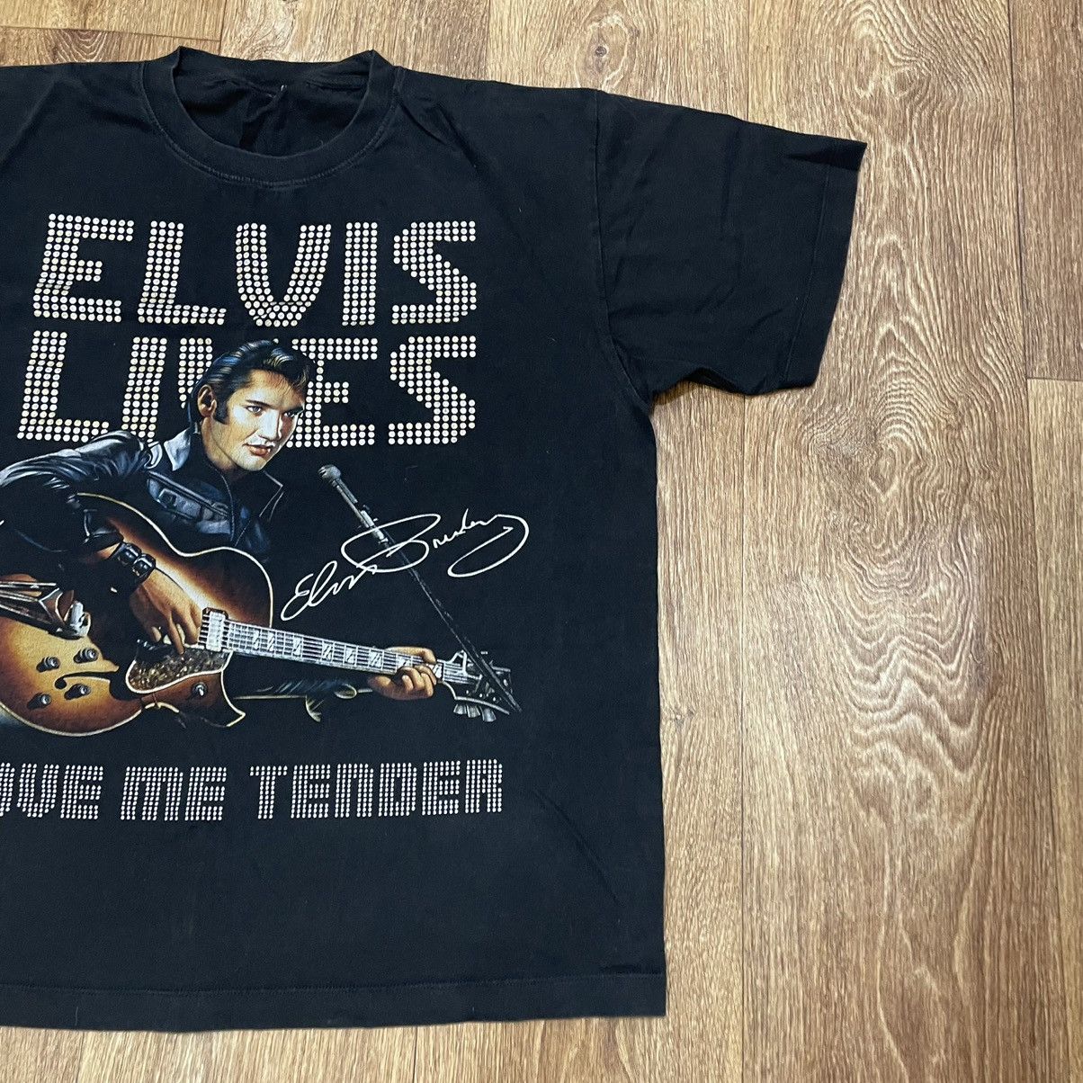 Vintage Vintage 90s Elvis Presley Graphic Band Tee Faded Black XL Size US XL / EU 56 / 4 - 2 Thumbnail