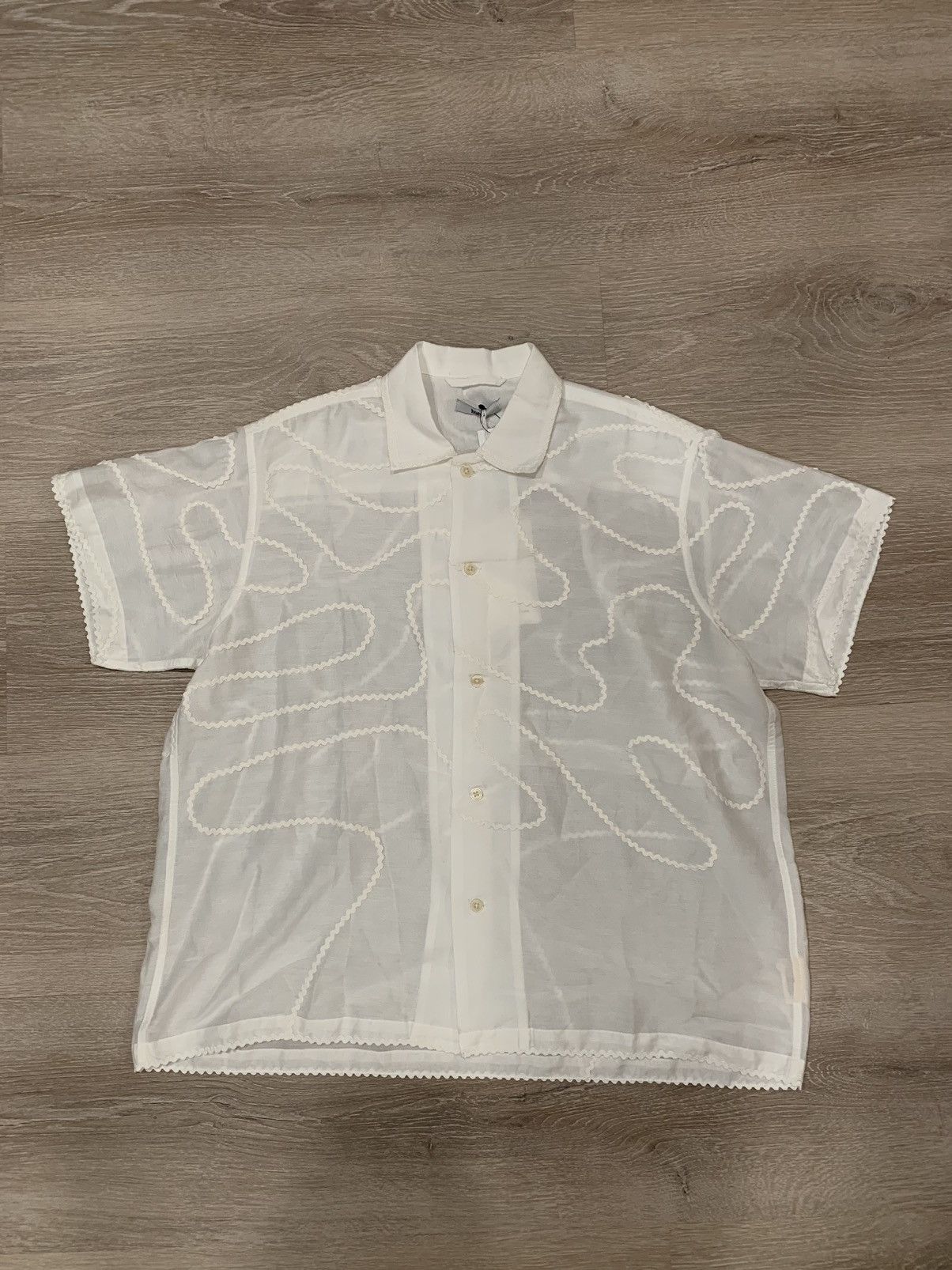image of Bode Sheer Rick Rack Short Sleeve Shirt E.a.b.a in White, Men's (Size Medium)