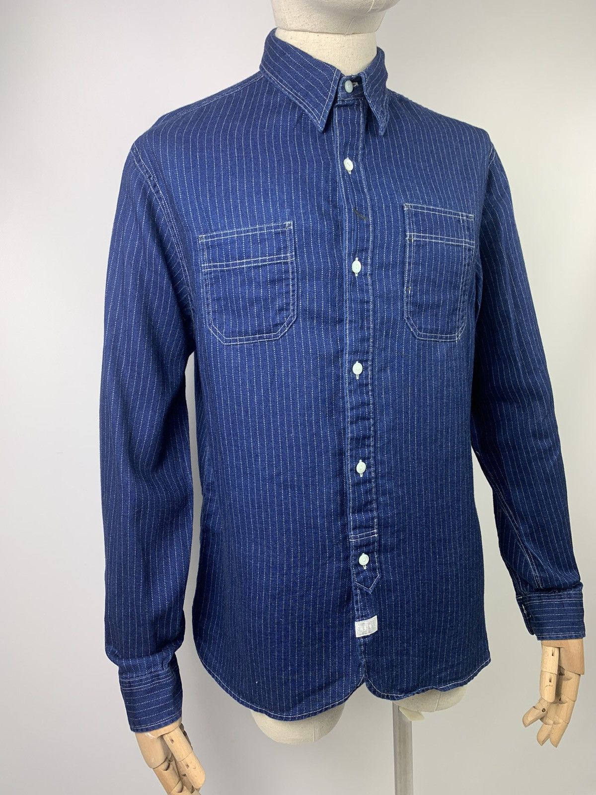 RRL Ralph Lauren RRL Double Rl striped workwear indigo denim Western shirt Size US S / EU 44-46 / 1 - 4 Thumbnail