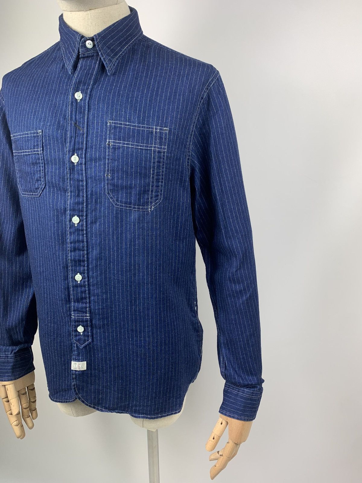 RRL Ralph Lauren RRL Double Rl striped workwear indigo denim Western shirt Size US S / EU 44-46 / 1 - 3 Thumbnail