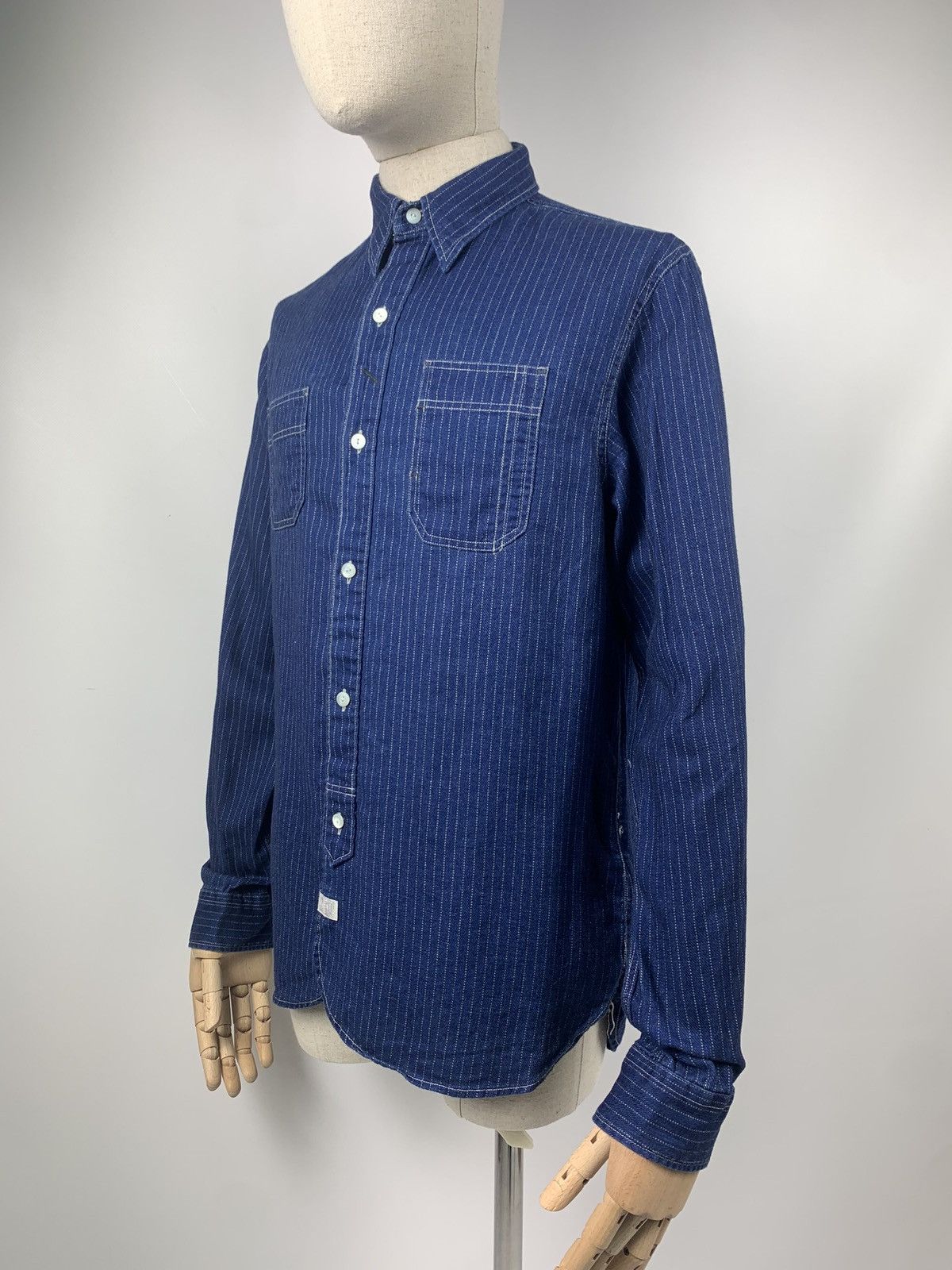RRL Ralph Lauren RRL Double Rl striped workwear indigo denim Western shirt Size US S / EU 44-46 / 1 - 1 Thumbnail