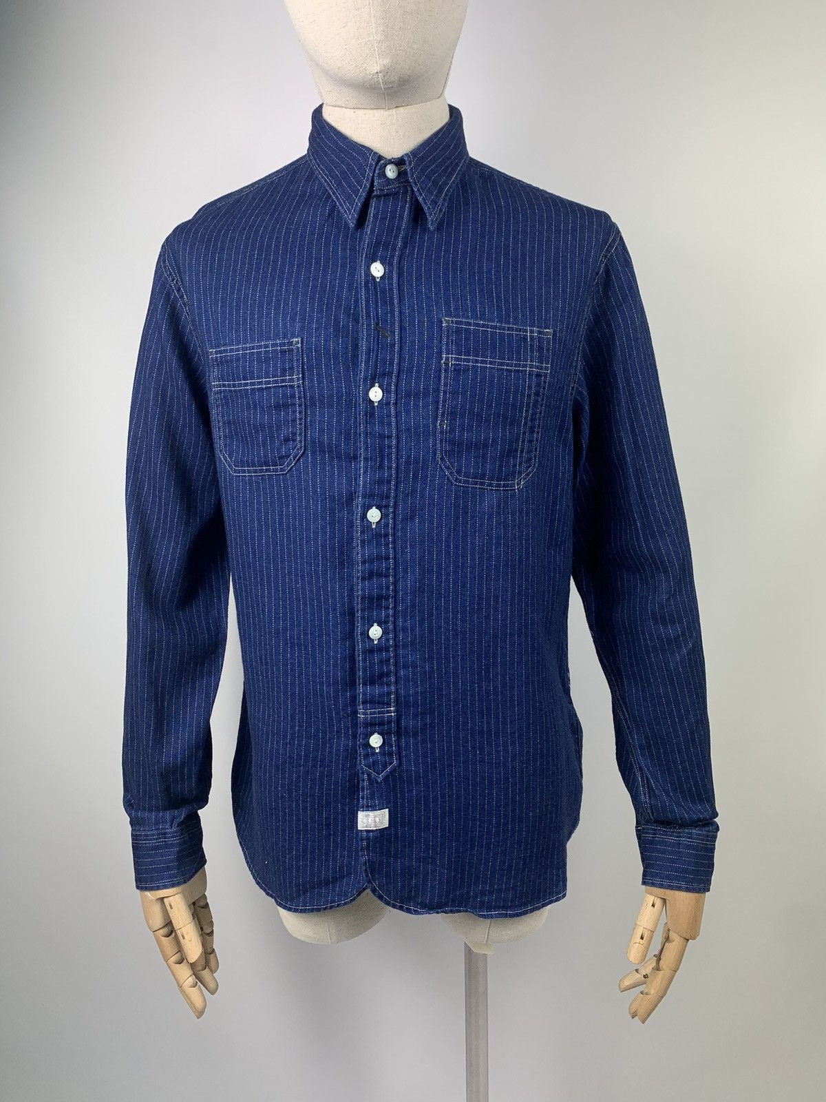 RRL Ralph Lauren RRL Double Rl striped workwear indigo denim Western shirt Size US S / EU 44-46 / 1 - 2 Thumbnail