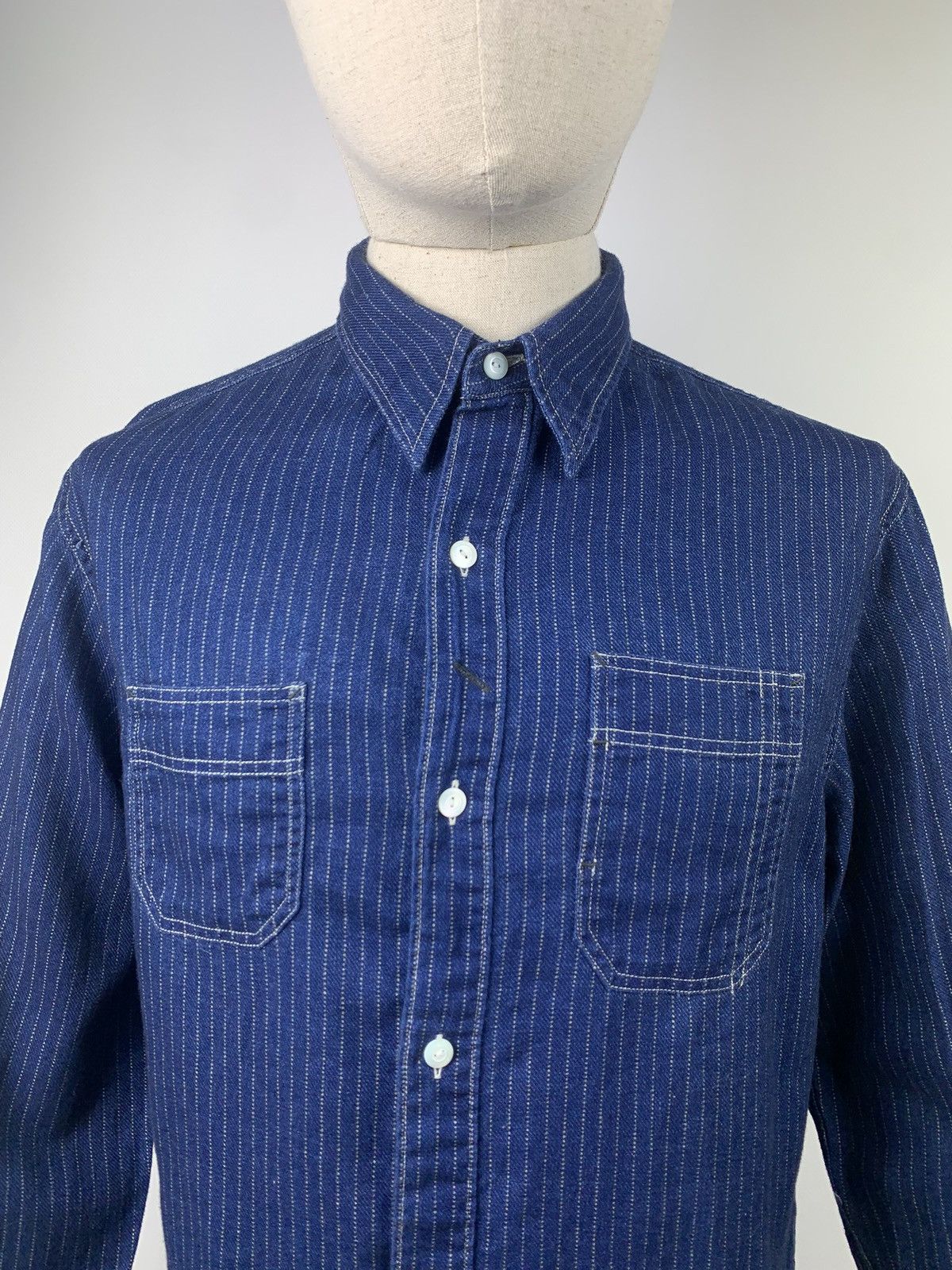 RRL Ralph Lauren RRL Double Rl striped workwear indigo denim Western shirt Size US S / EU 44-46 / 1 - 5 Thumbnail