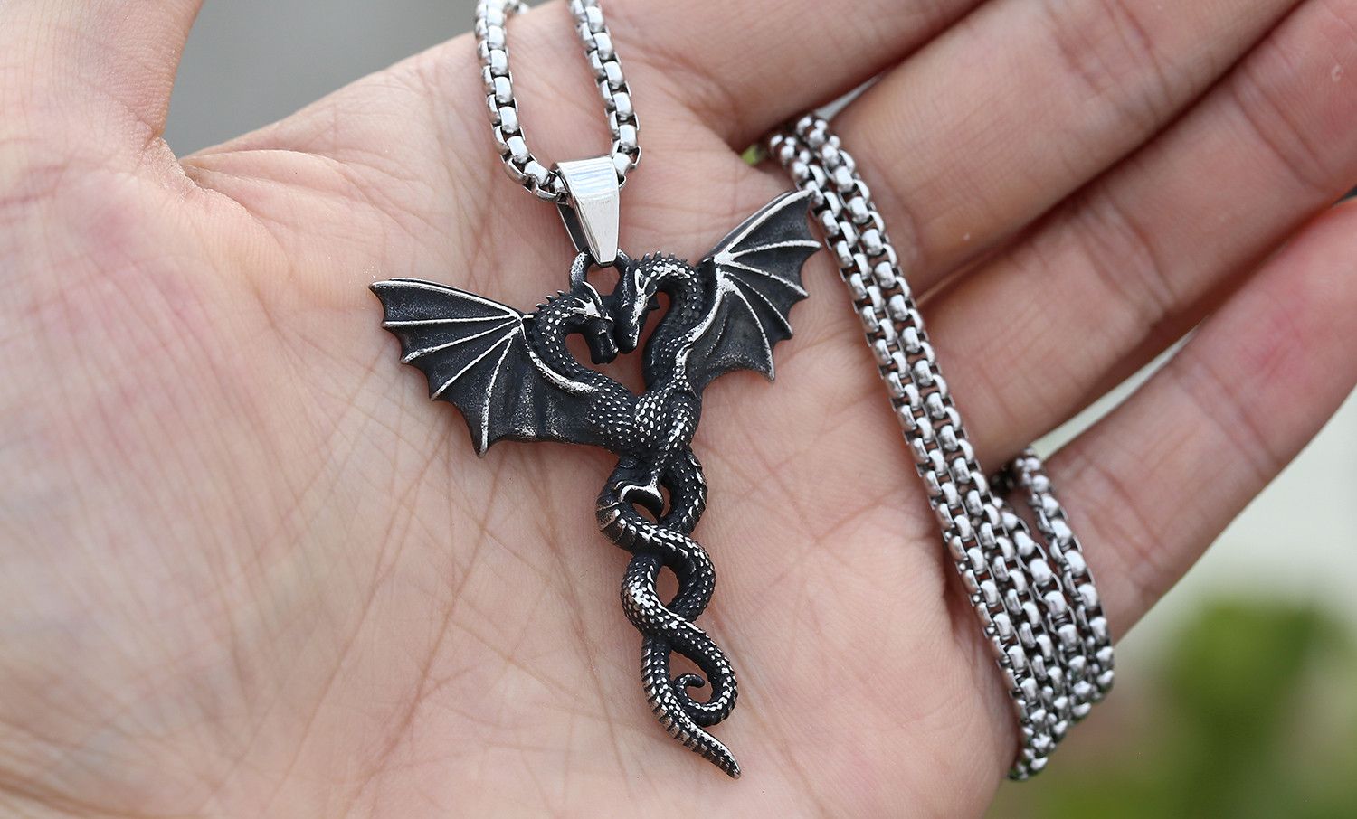 Jewelry Double Dragon Pendant Necklace Size ONE SIZE - 1 Thumbnail
