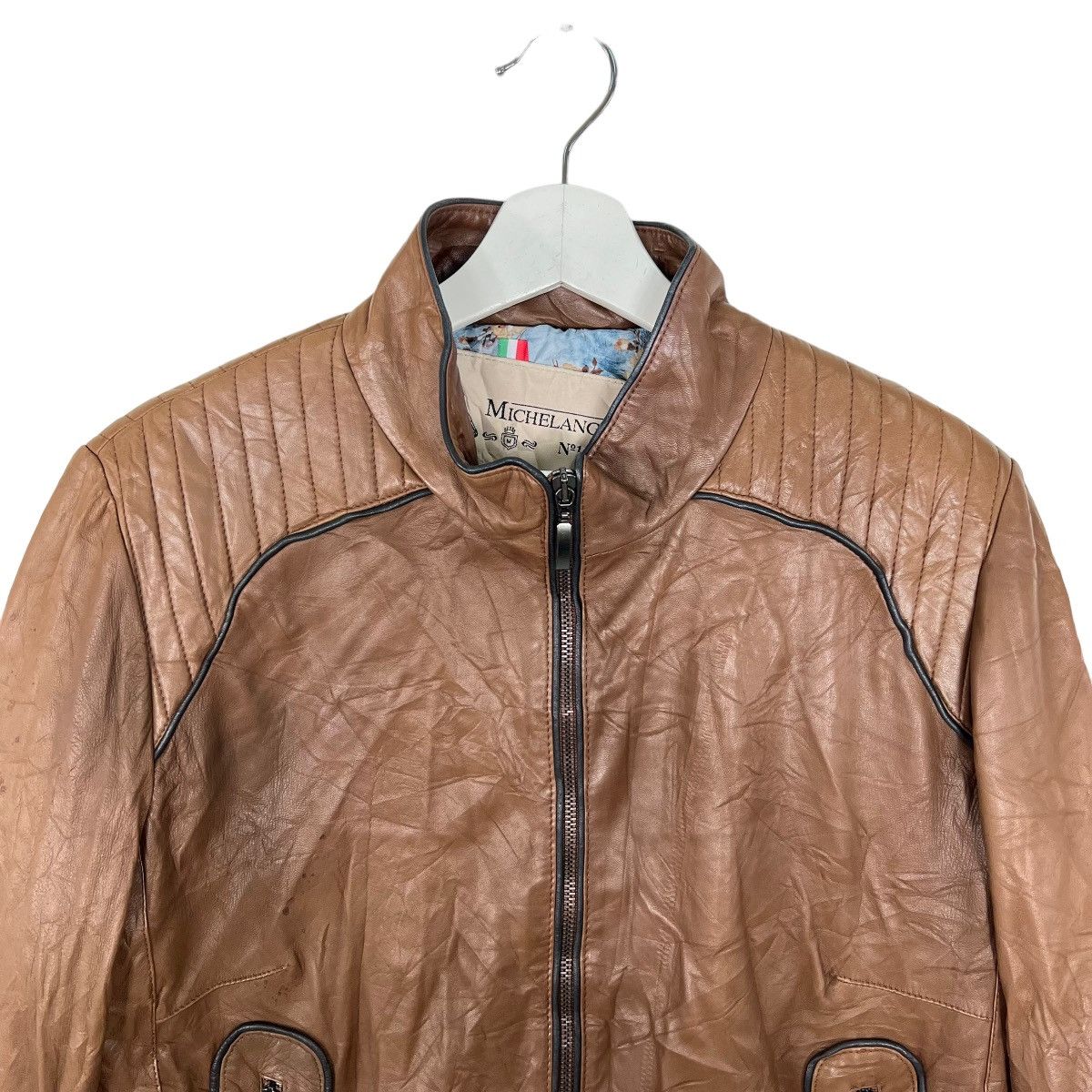 Designer 💥 MICHEL ANGELO FLORENTINE LEATHER JACKET MADE IN ITALY Size US L / EU 52-54 / 3 - 3 Thumbnail