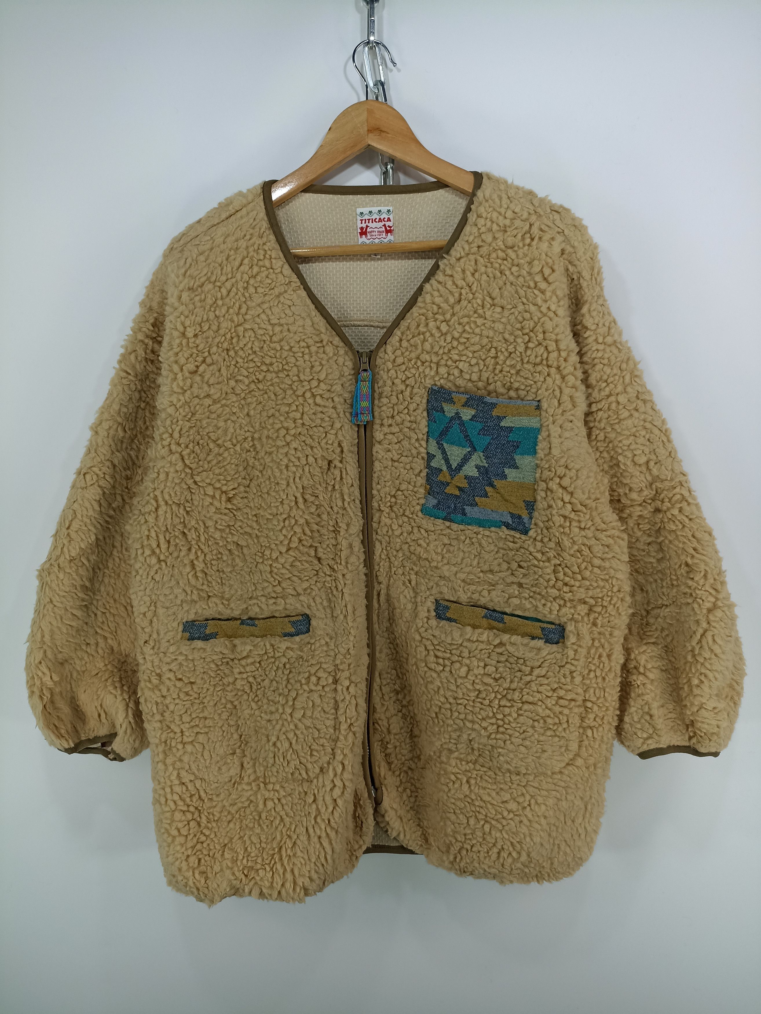 Japanese Brand × Native × Vintage Vintage Titicaca Deep Pile Sherpa Fleece Cardigan Size US L / EU 52-54 / 3 - 1 Thumbnail