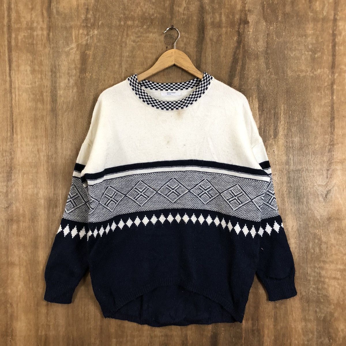 Aran Isles Knitwear × OVER THE STRiPES Back Number White Stripe Knitwear #071 Size US M / EU 48-50 / 2 - 1 Thumbnail