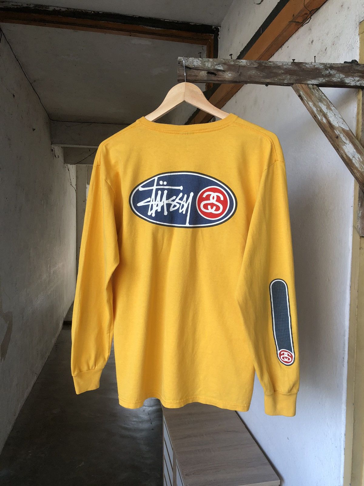 Vintage Vintage 90s Stussy Big Logo Yellow Long Sleeve Tshirt