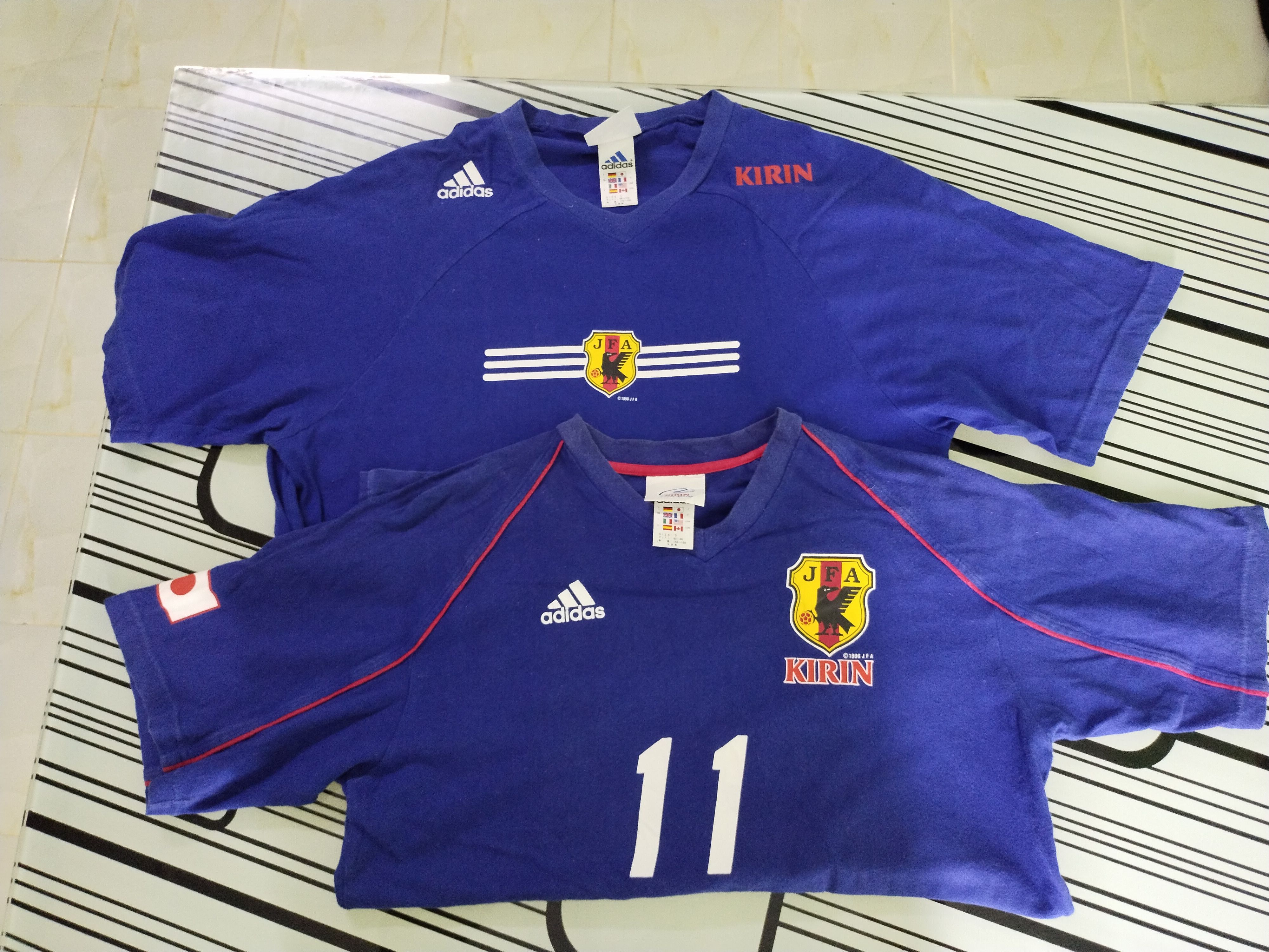 image of Adidas x Edition Japan Combo Vintage Jfa Kirin Japanese Football Tee in Blue, Men's (Size Medium)