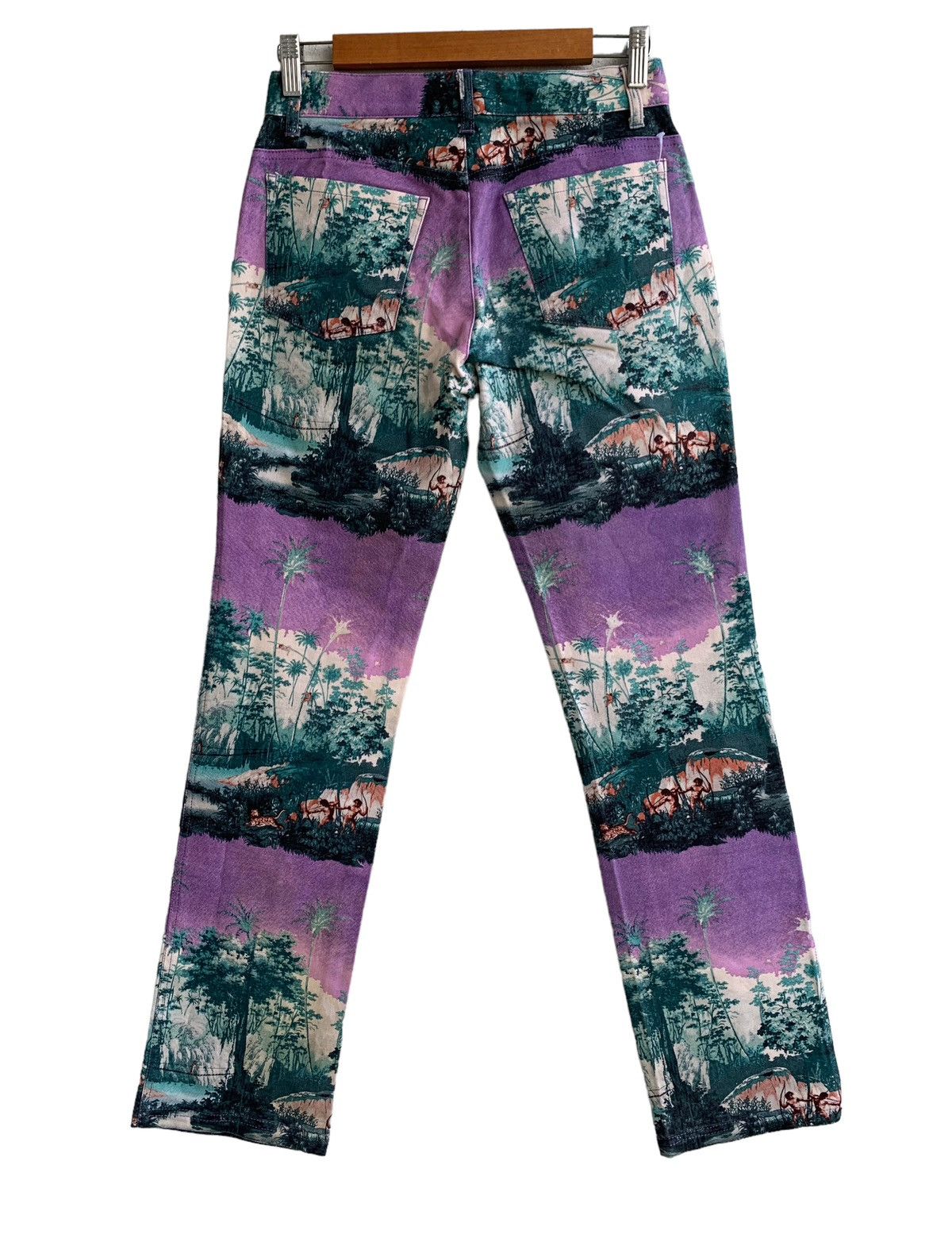 image of Hysteric Glamour Low-Rise Vintage Batsu Art Design Pants in Purple Mix (Size 28)