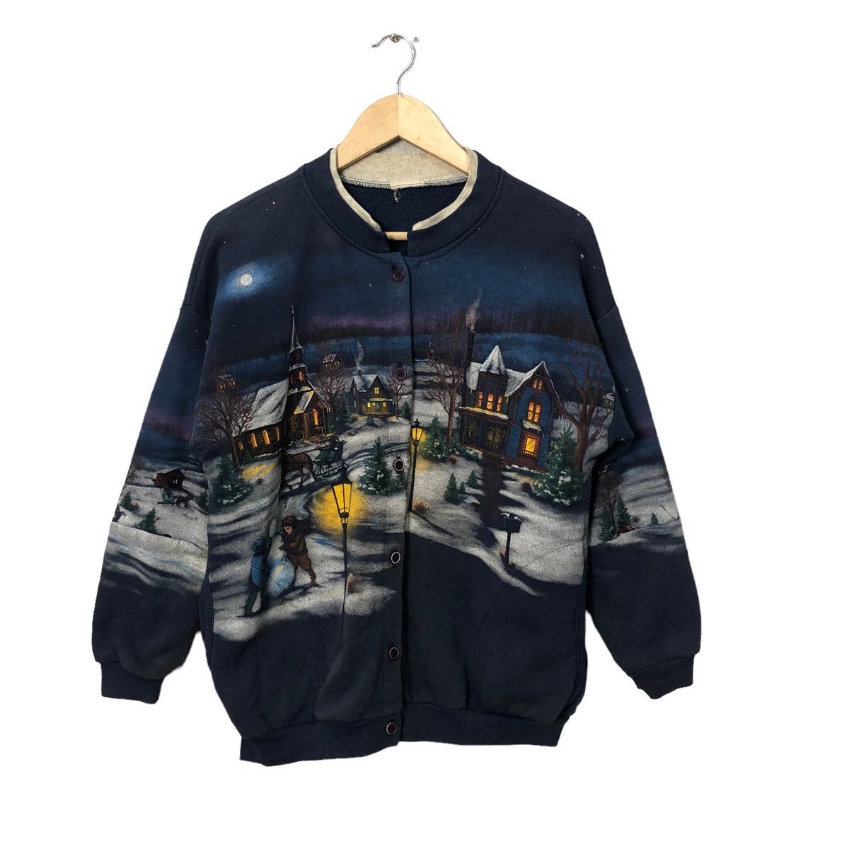 image of Vintage Unbranded Full Print Button Ups Jacket in Blue, Men's (Size Large)