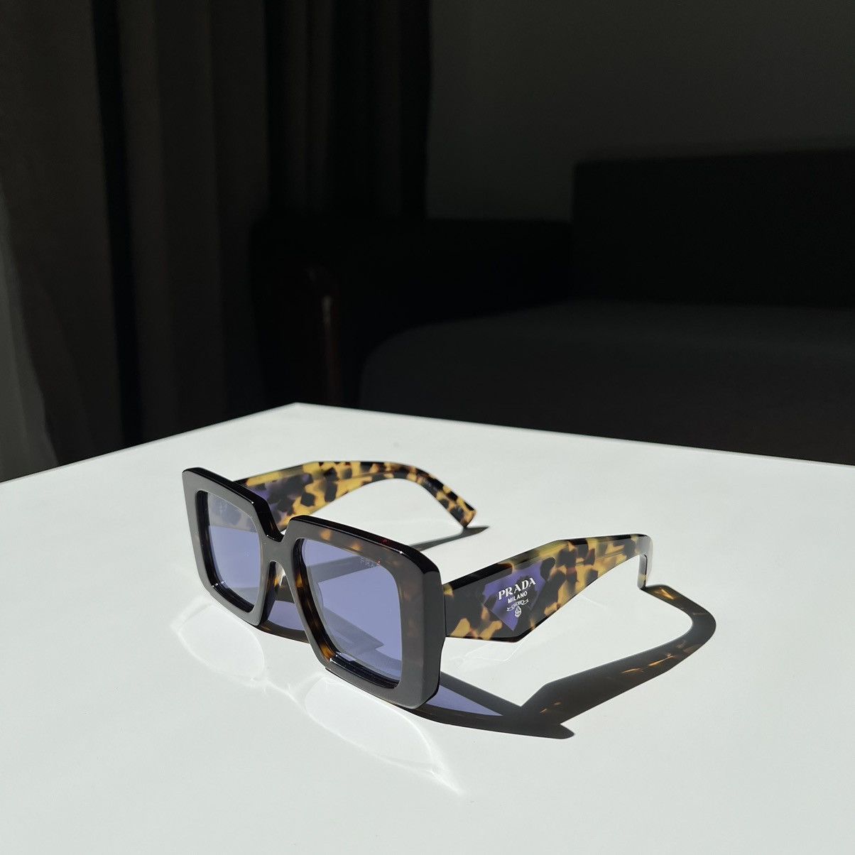 image of Prada Oversized Symbol Sunglasses Spr 23Y in Brown/Blue, Men's