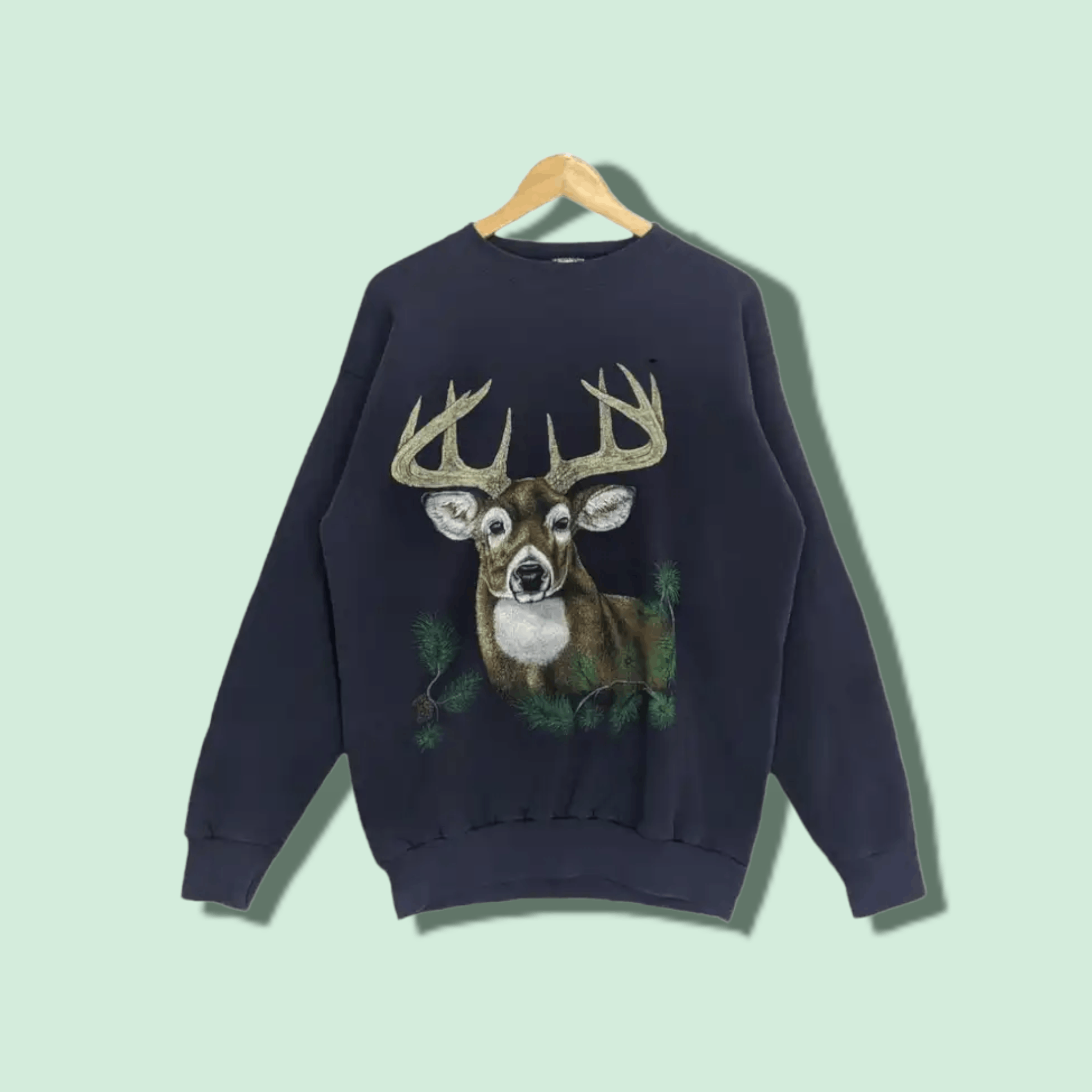 image of Animal Tee x Made In USA Vintage 90's Tultex Deer Animal Graphic Big Image Sweatshirt in Navy Indig