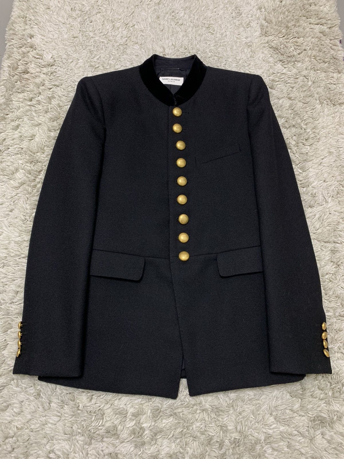 Hedi Slimane × Saint Laurent Paris 16FW Long Officer Jacket Sz50 Size 50S - 2 Thumbnail