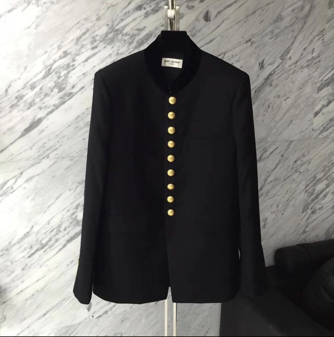 Hedi Slimane × Saint Laurent Paris 16FW Long Officer Jacket Sz50 Size 50S - 1 Thumbnail