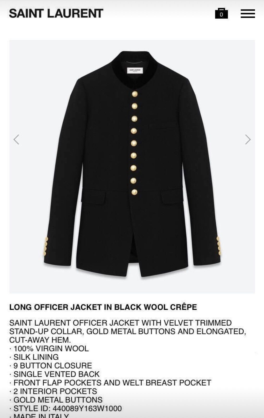 Hedi Slimane × Saint Laurent Paris 16FW Long Officer Jacket Sz50 Size 50S - 16 Thumbnail